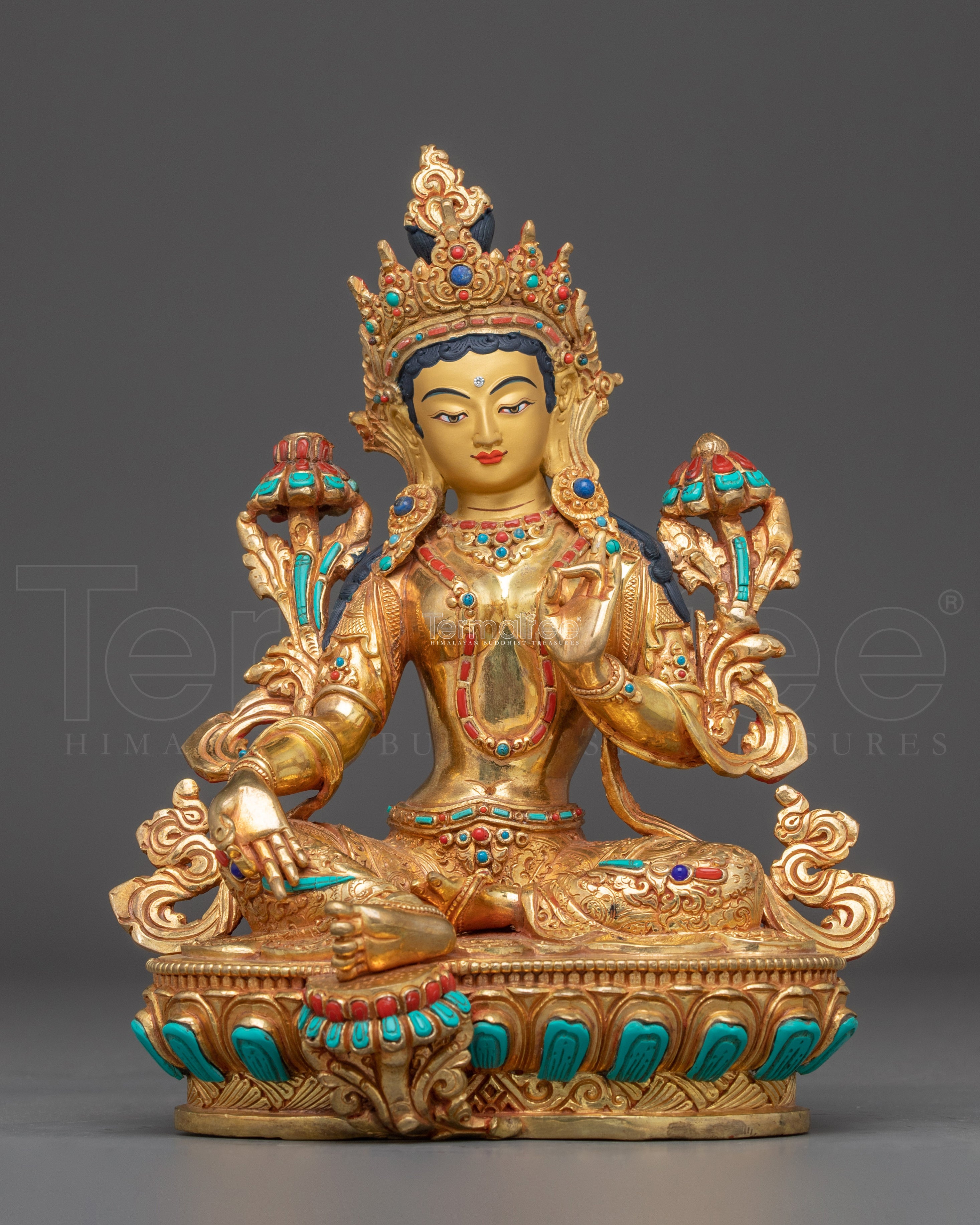 Enlightened Green Tara: Himalayan Nepali Statue