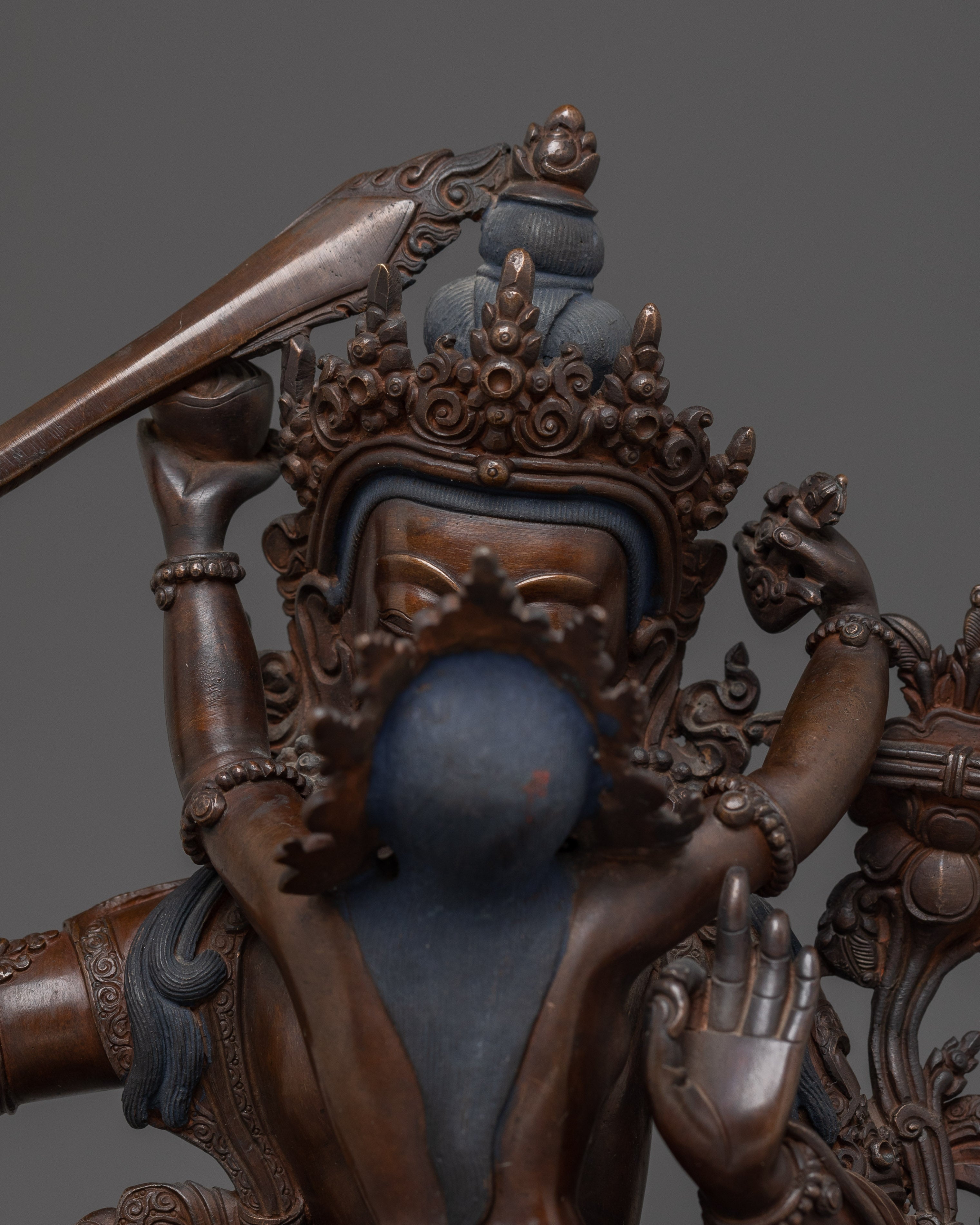 Oxidized Copper Statue Manjushri with Consort