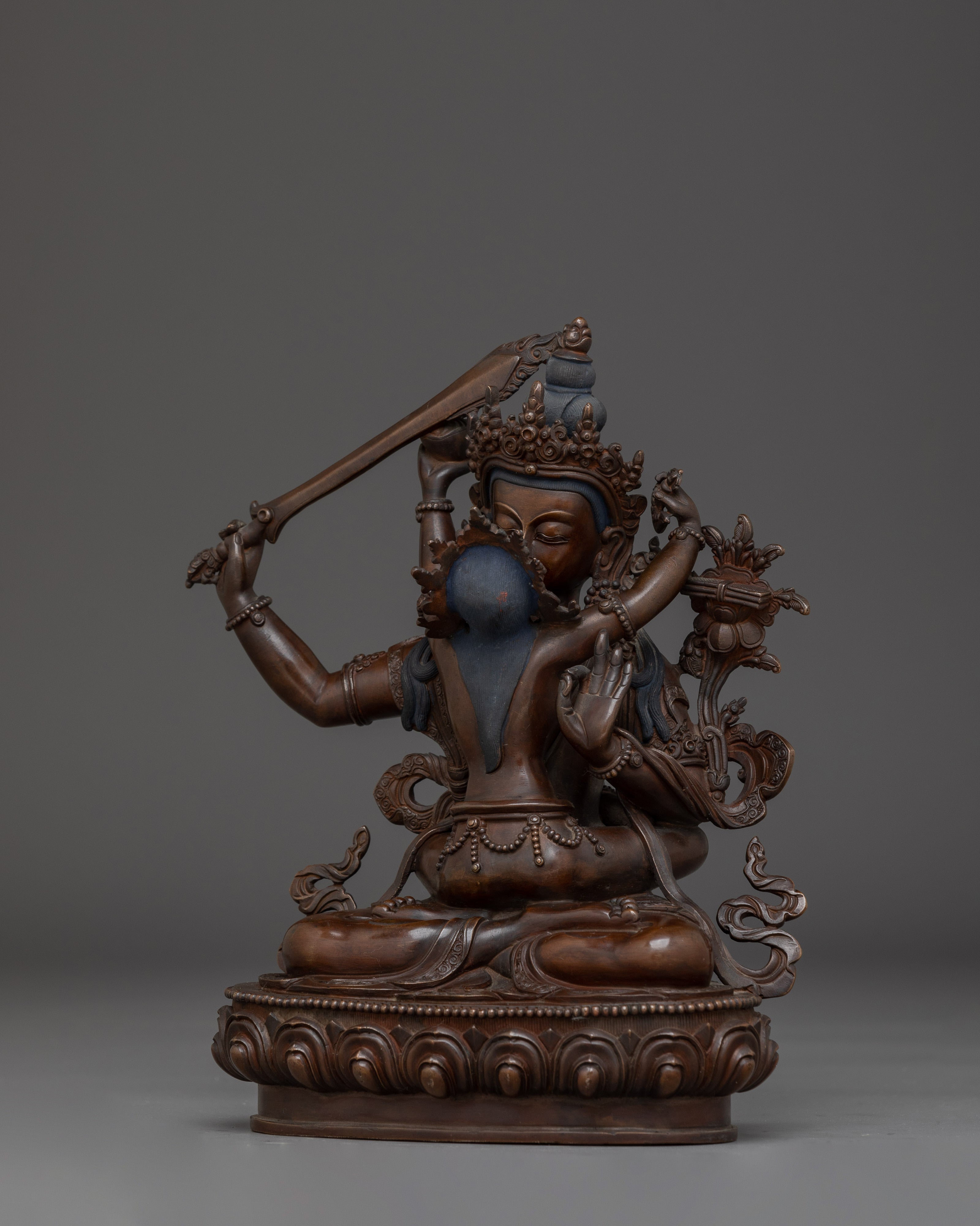 Oxidized Copper Statue Manjushri with Consort