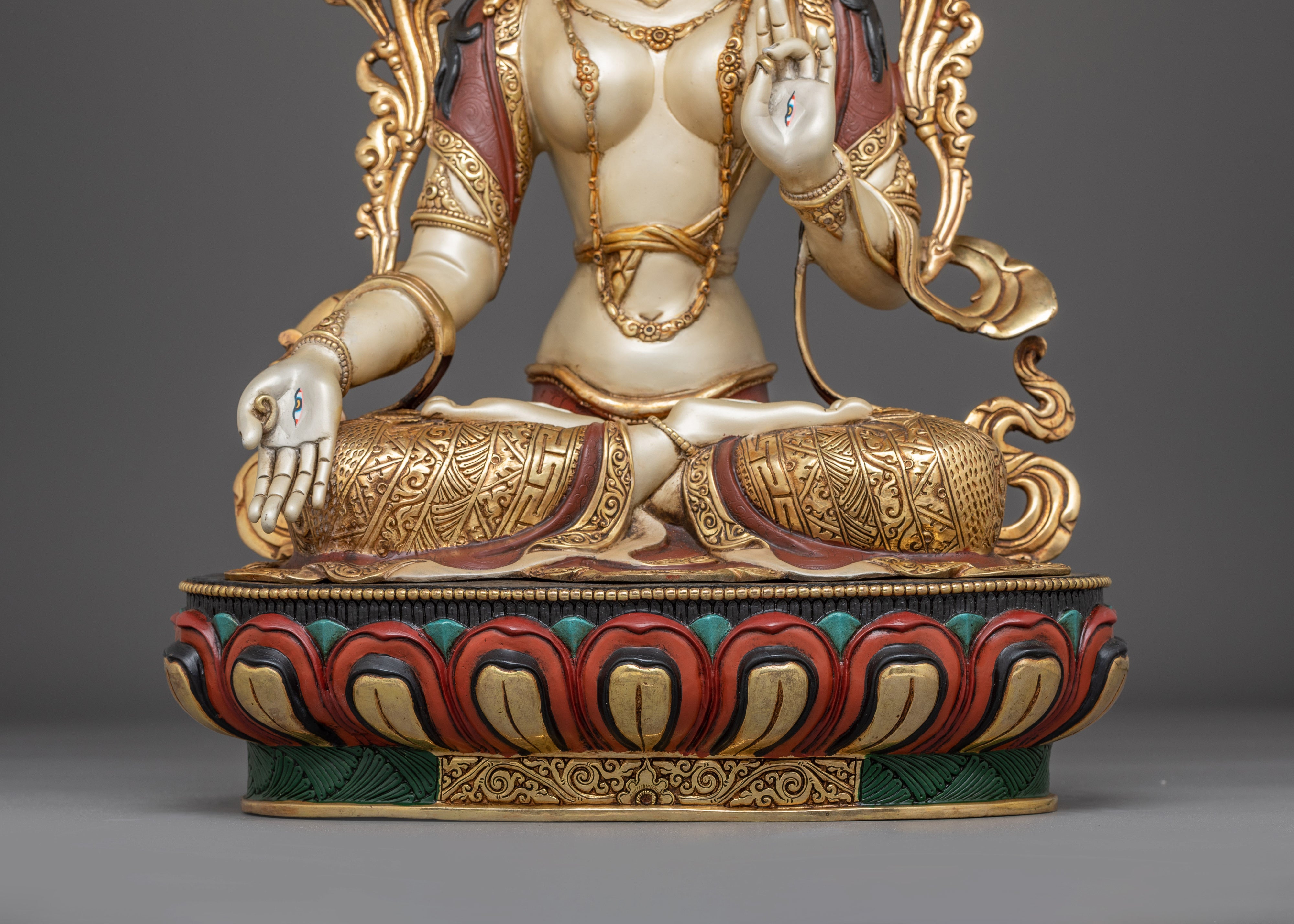 Himalayan White Tara Statue: Nepali Handcrafted Gold Icon
