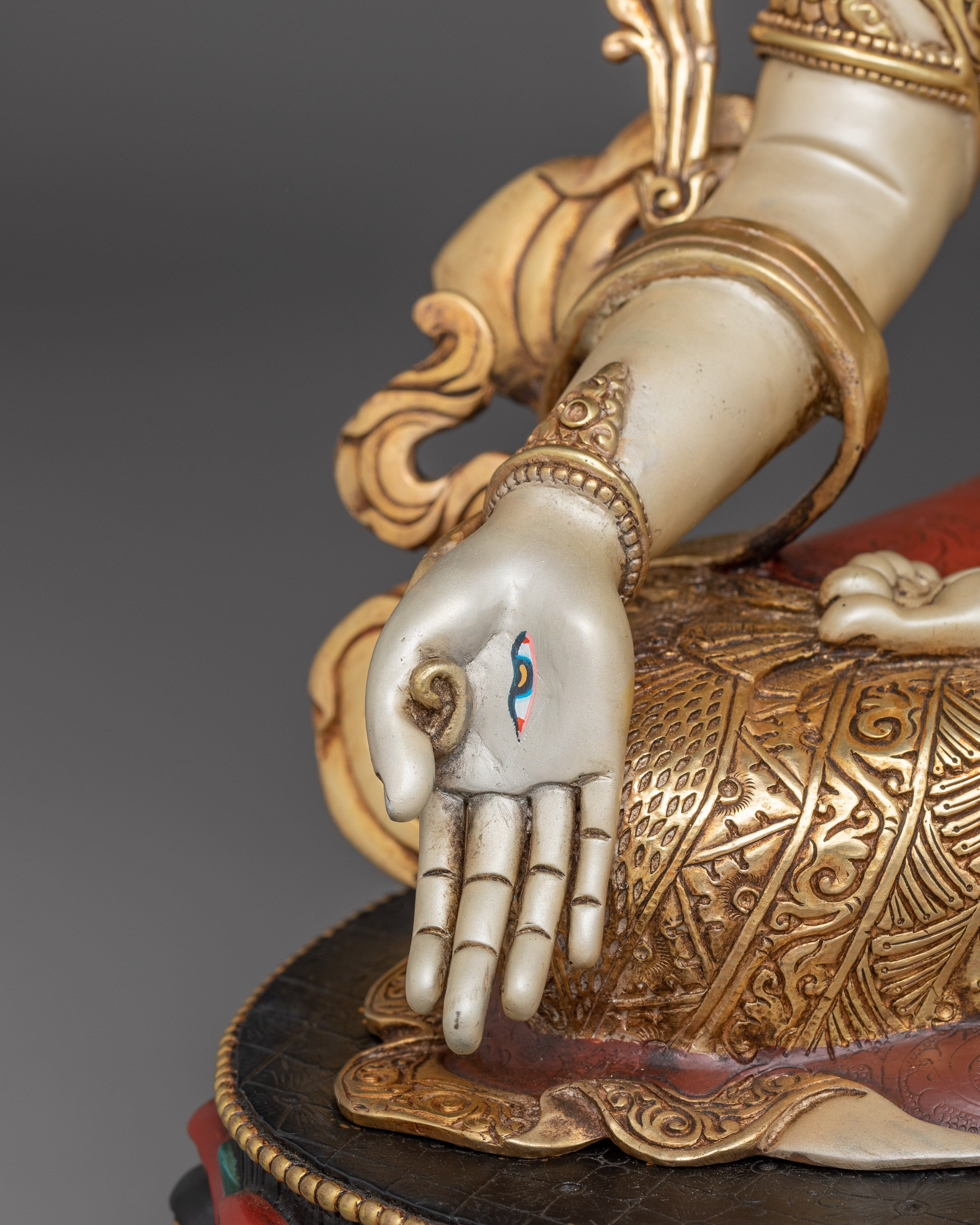 Himalayan White Tara Statue: Nepali Handcrafted Gold Icon