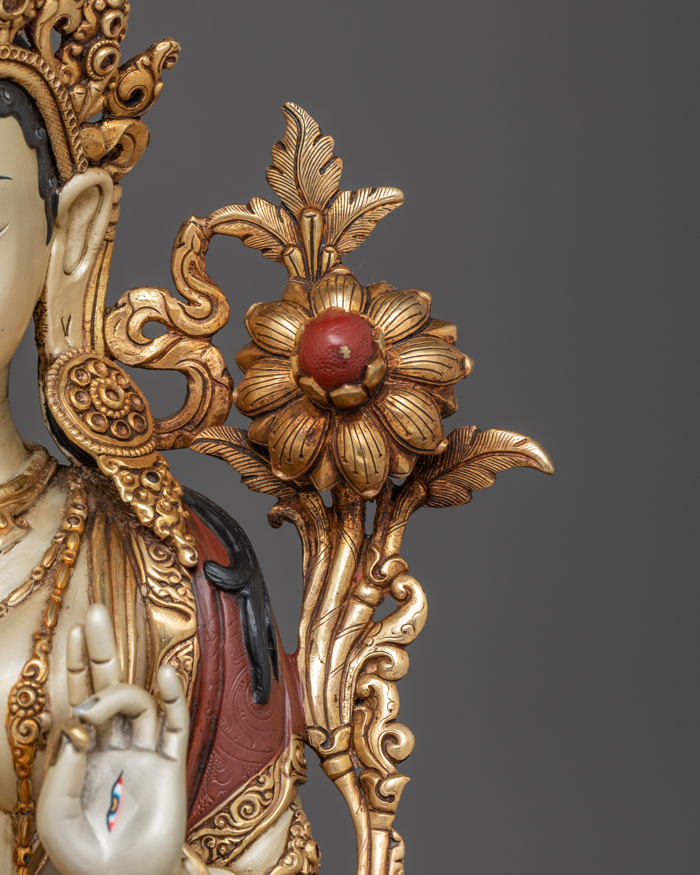 Himalayan White Tara Statue: Nepali Handcrafted Gold Icon