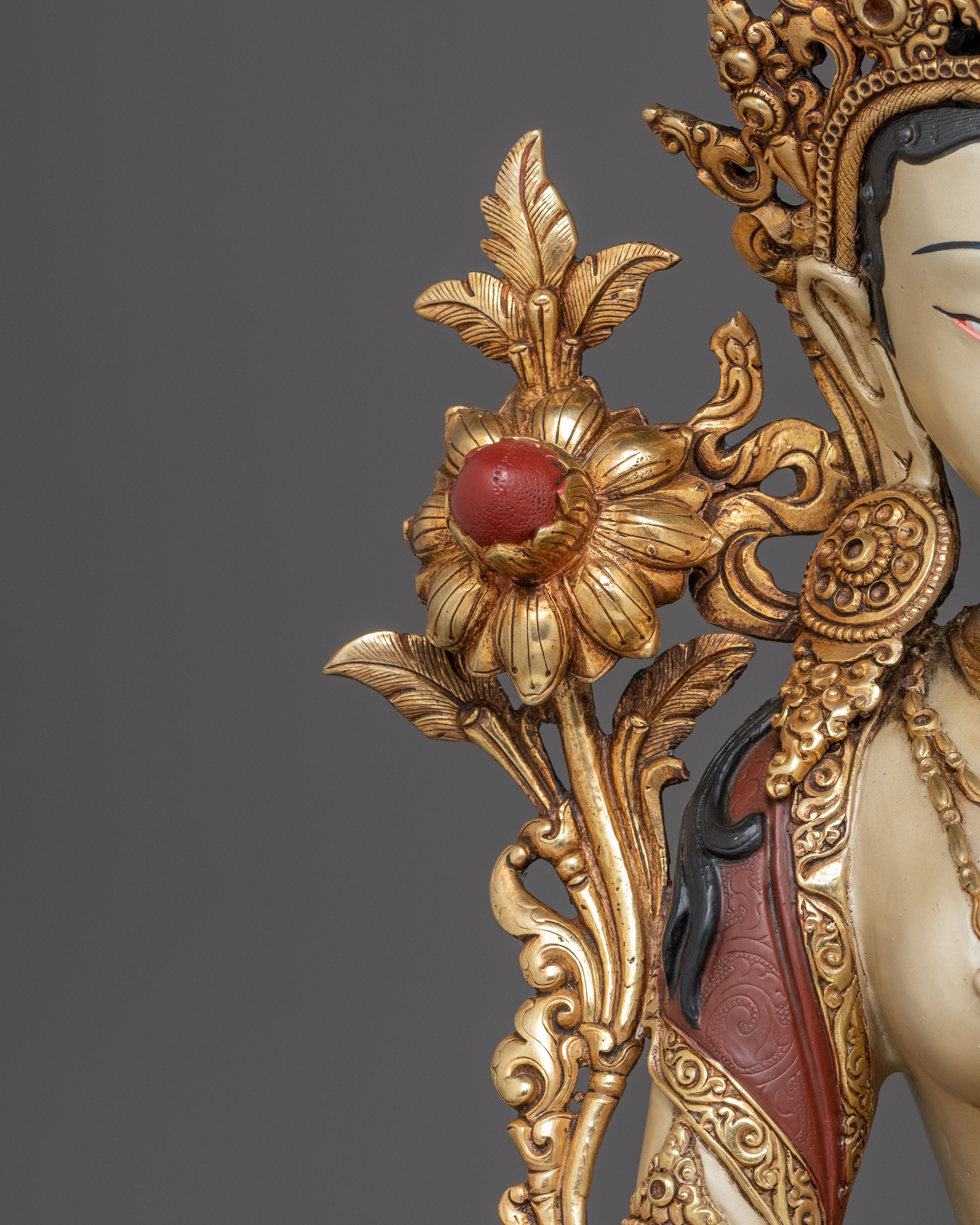 Himalayan White Tara Statue: Nepali Handcrafted Gold Icon