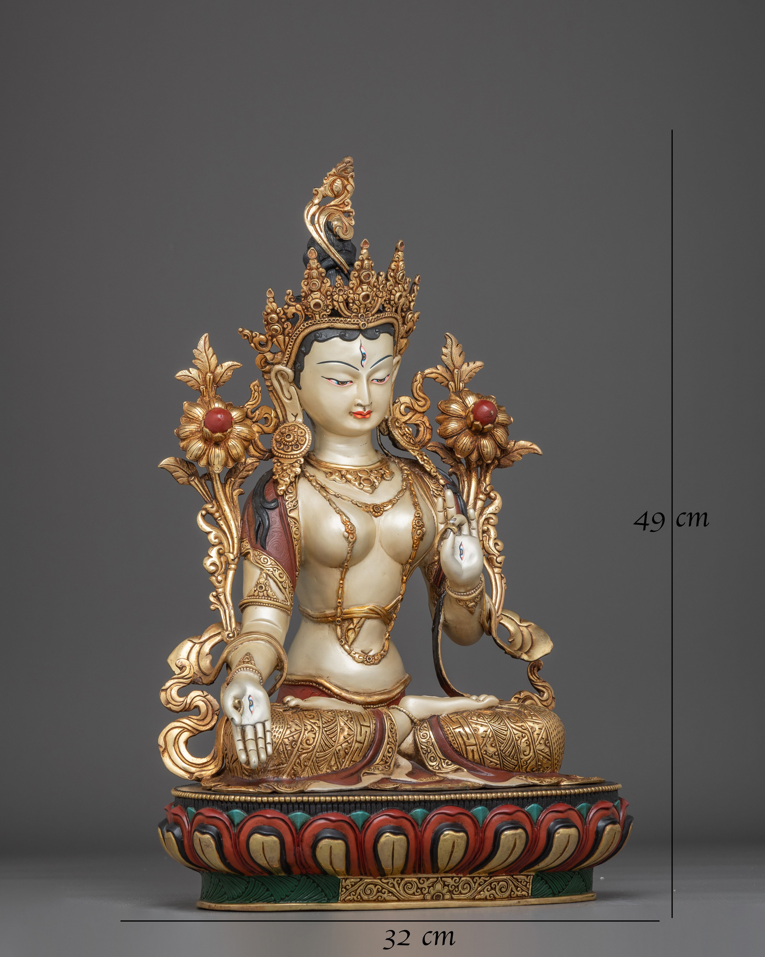 Himalayan White Tara Statue: Nepali Handcrafted Gold Icon