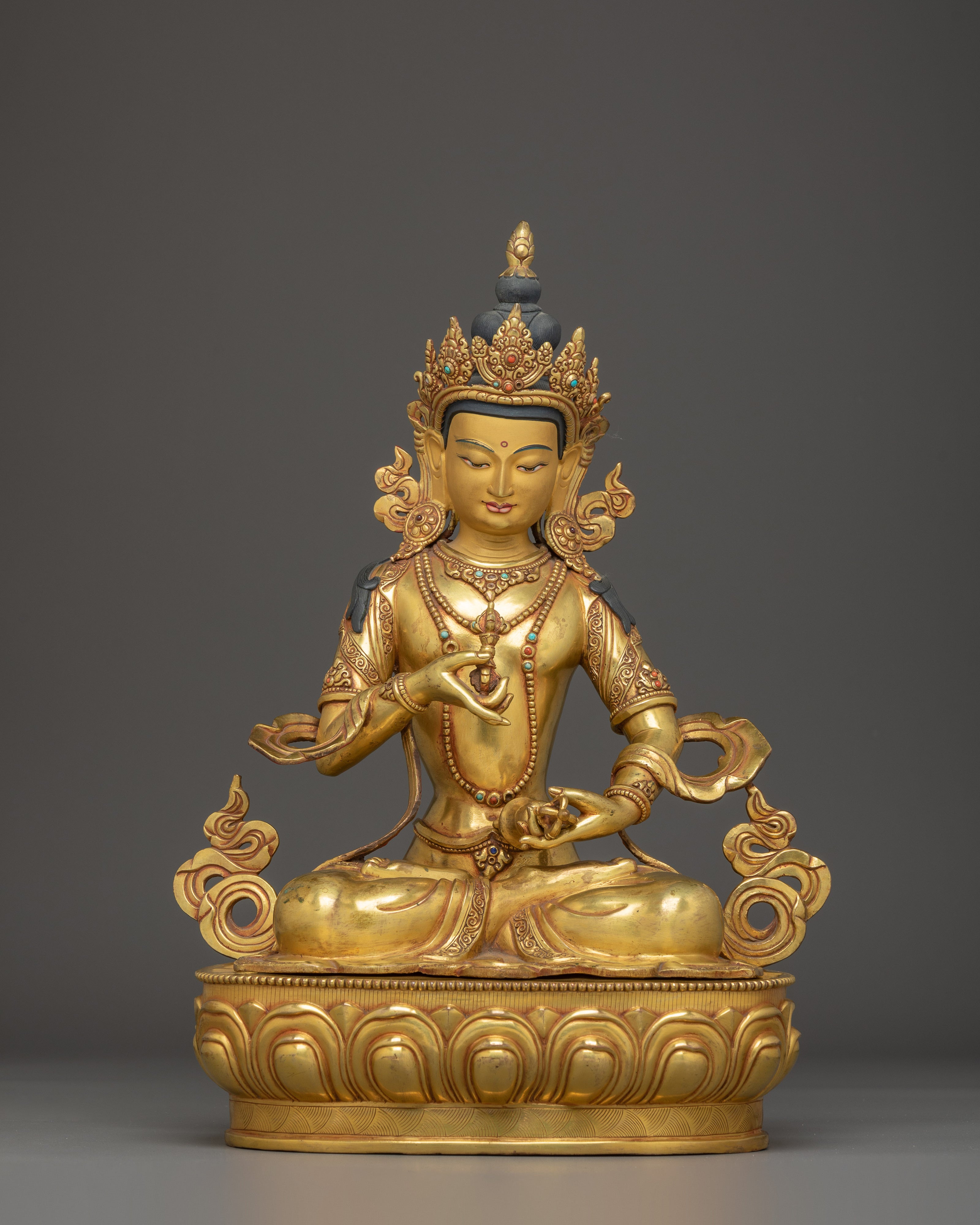 Tibetan Golden Vajrasattva Figurine | Sacred Bodhisattva of Purity