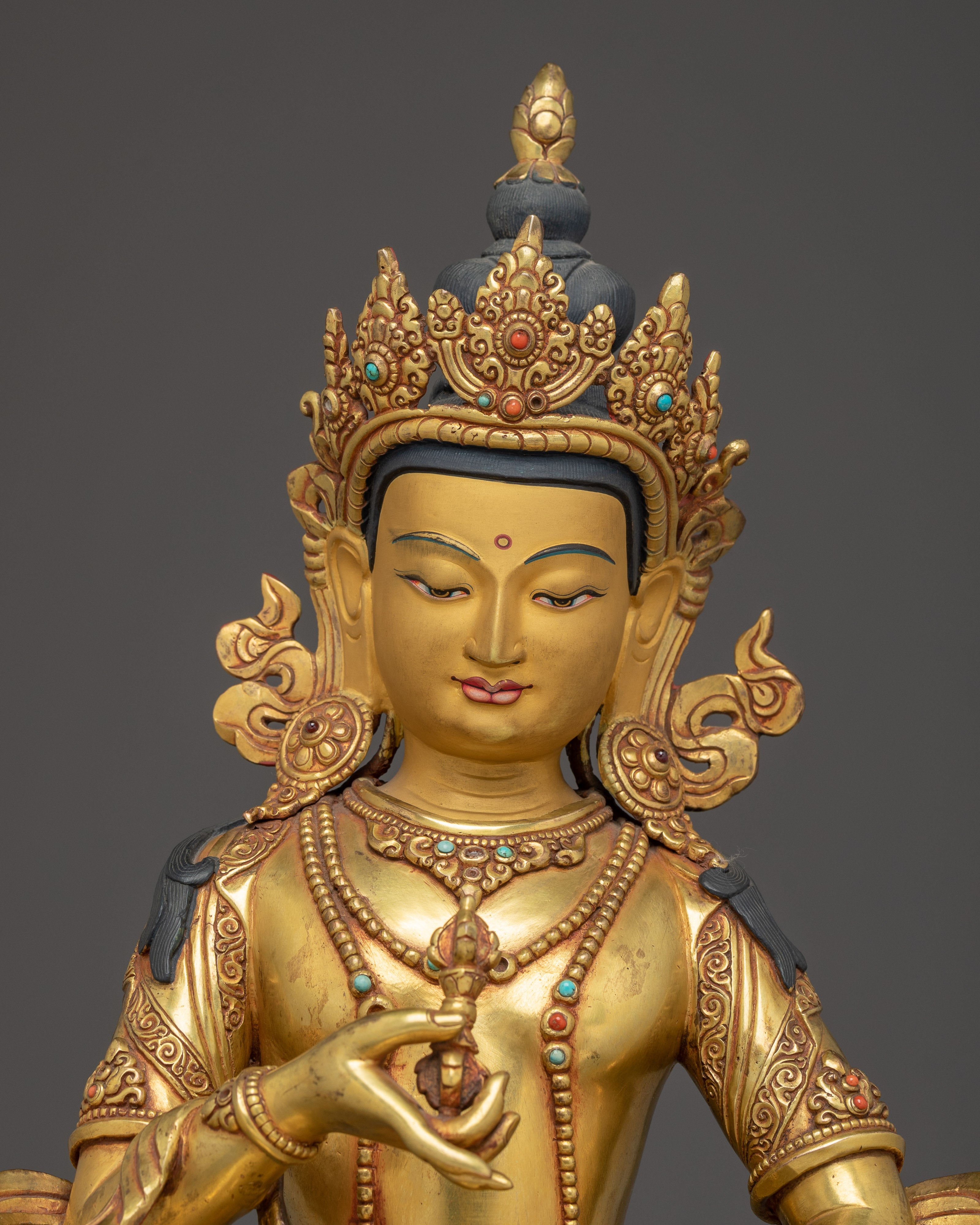 Tibetan Golden Vajrasattva Figurine | Sacred Bodhisattva of Purity