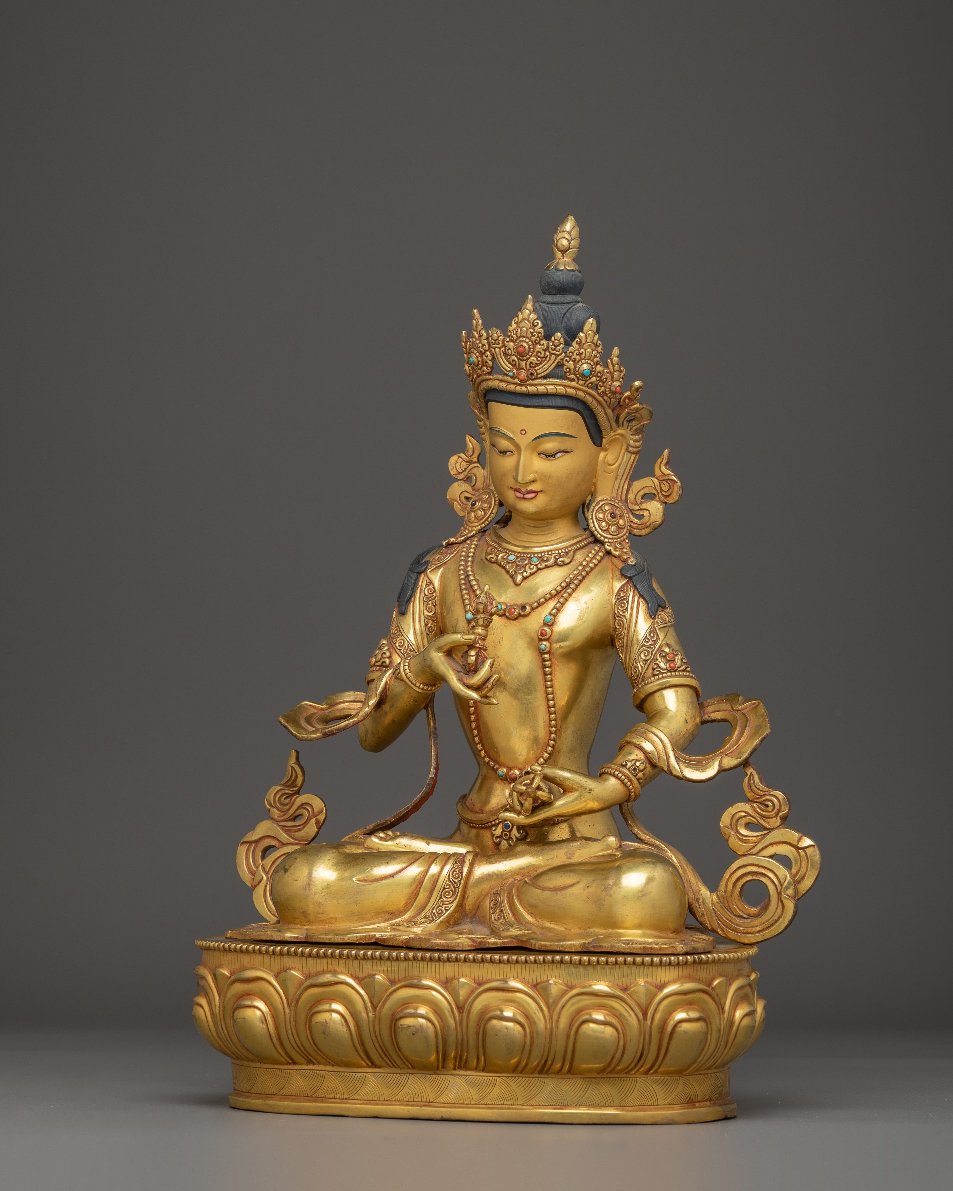 Tibetan Golden Vajrasattva Figurine | Sacred Bodhisattva of Purity