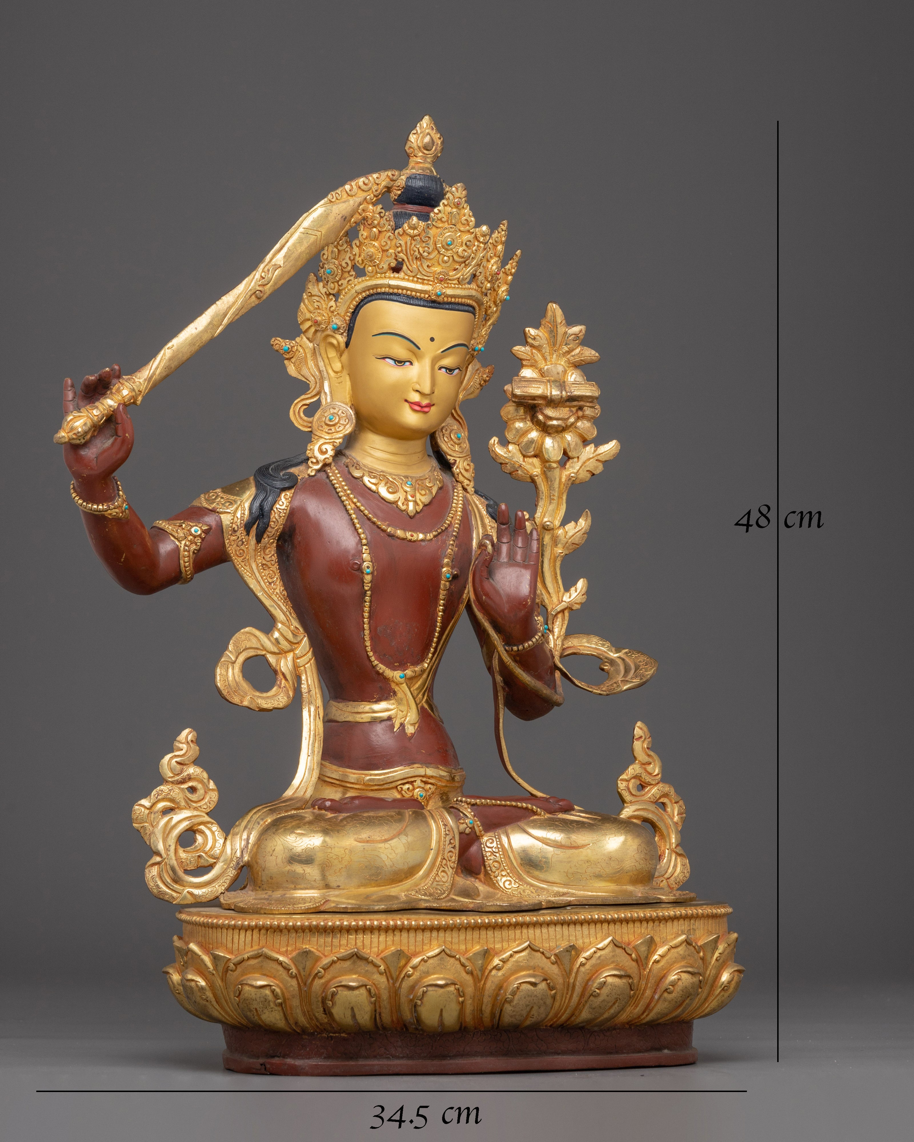 Golden Manjushri Figurine: The Wisdom Bodhisattva