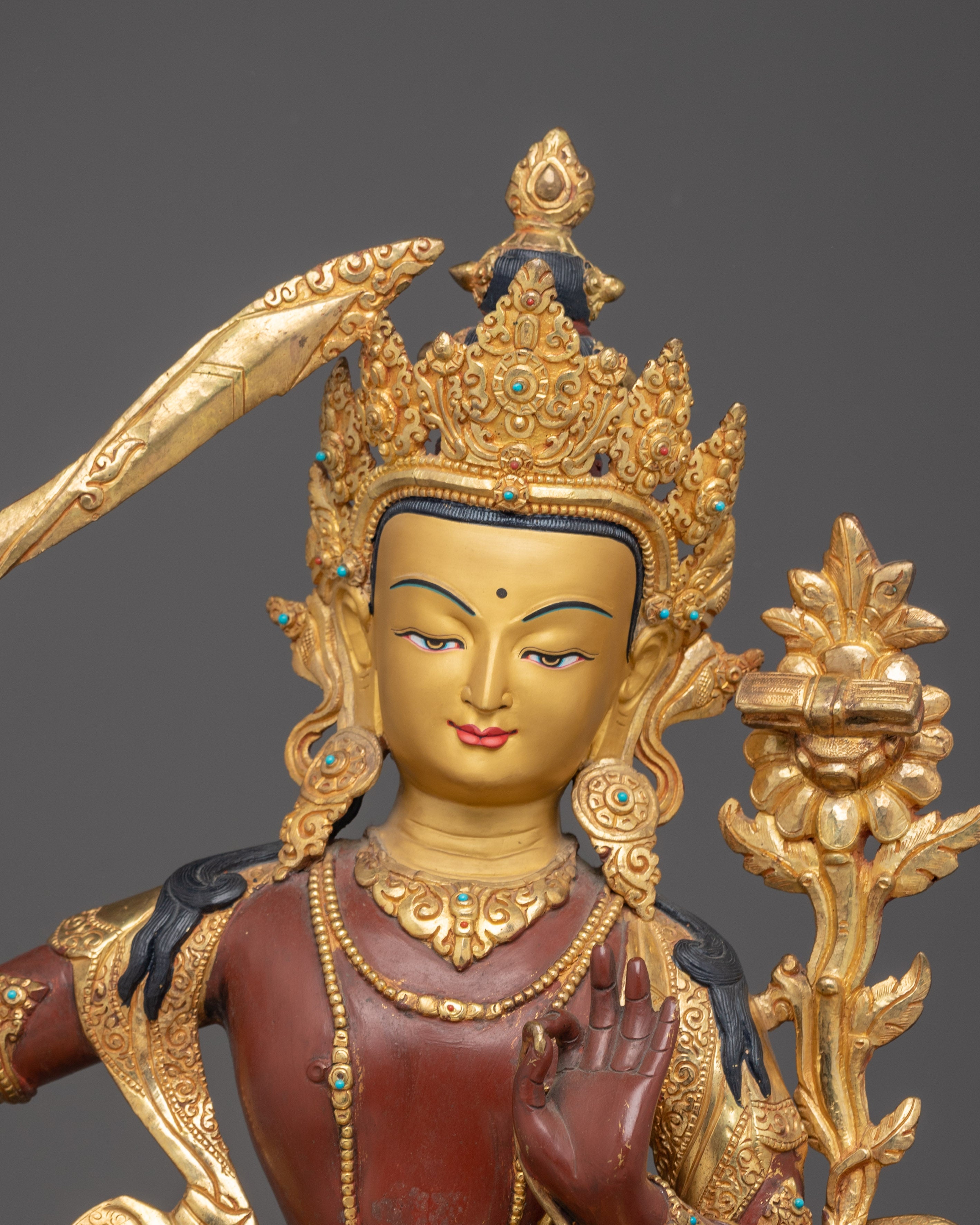 Golden Manjushri Figurine: The Wisdom Bodhisattva