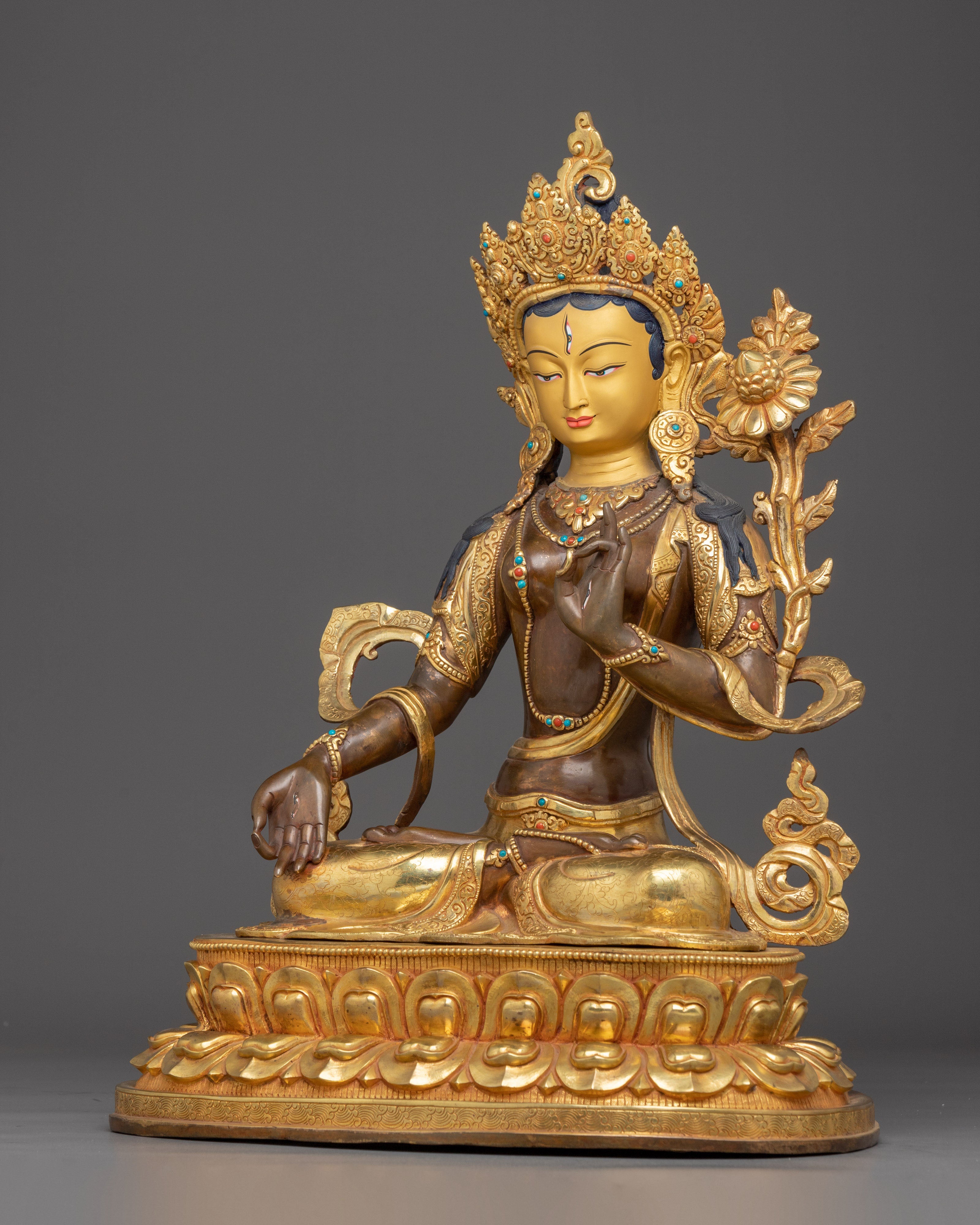 Seven-Eyed Deity White Tara Golden Figurine