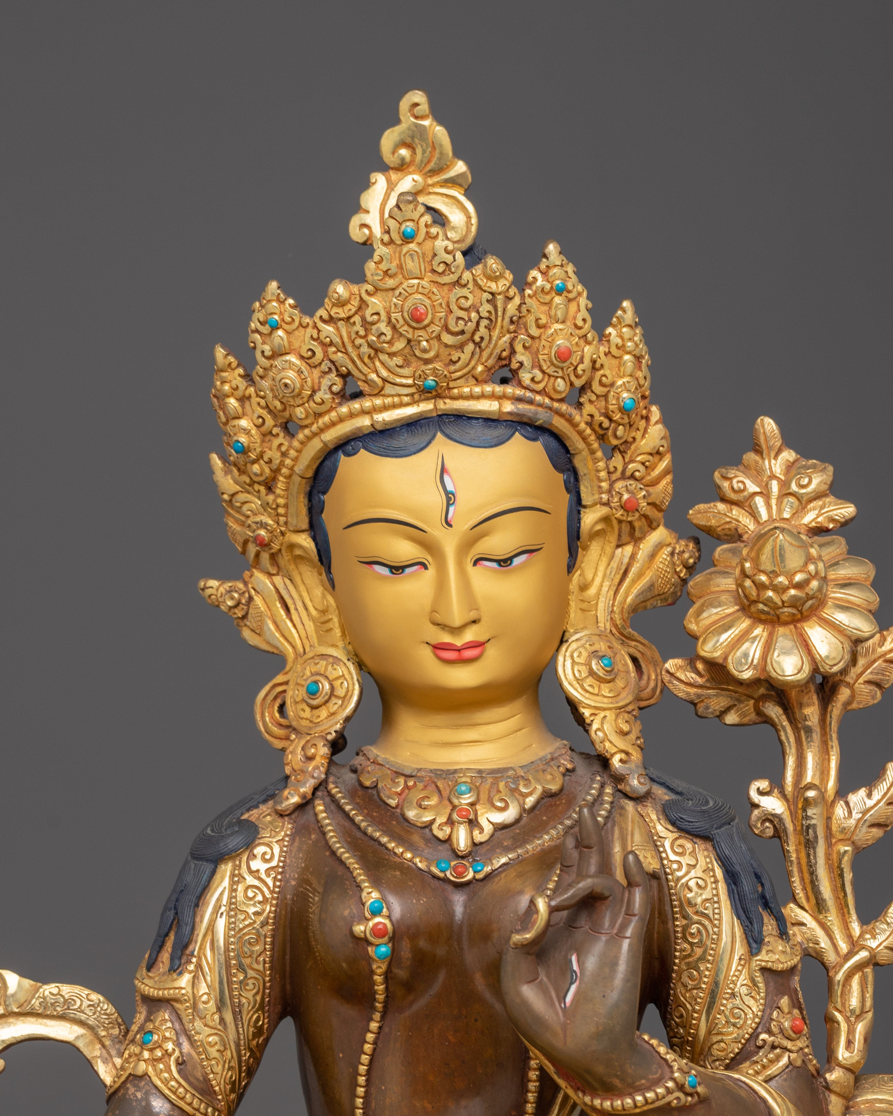 Seven-Eyed Deity White Tara Golden Figurine
