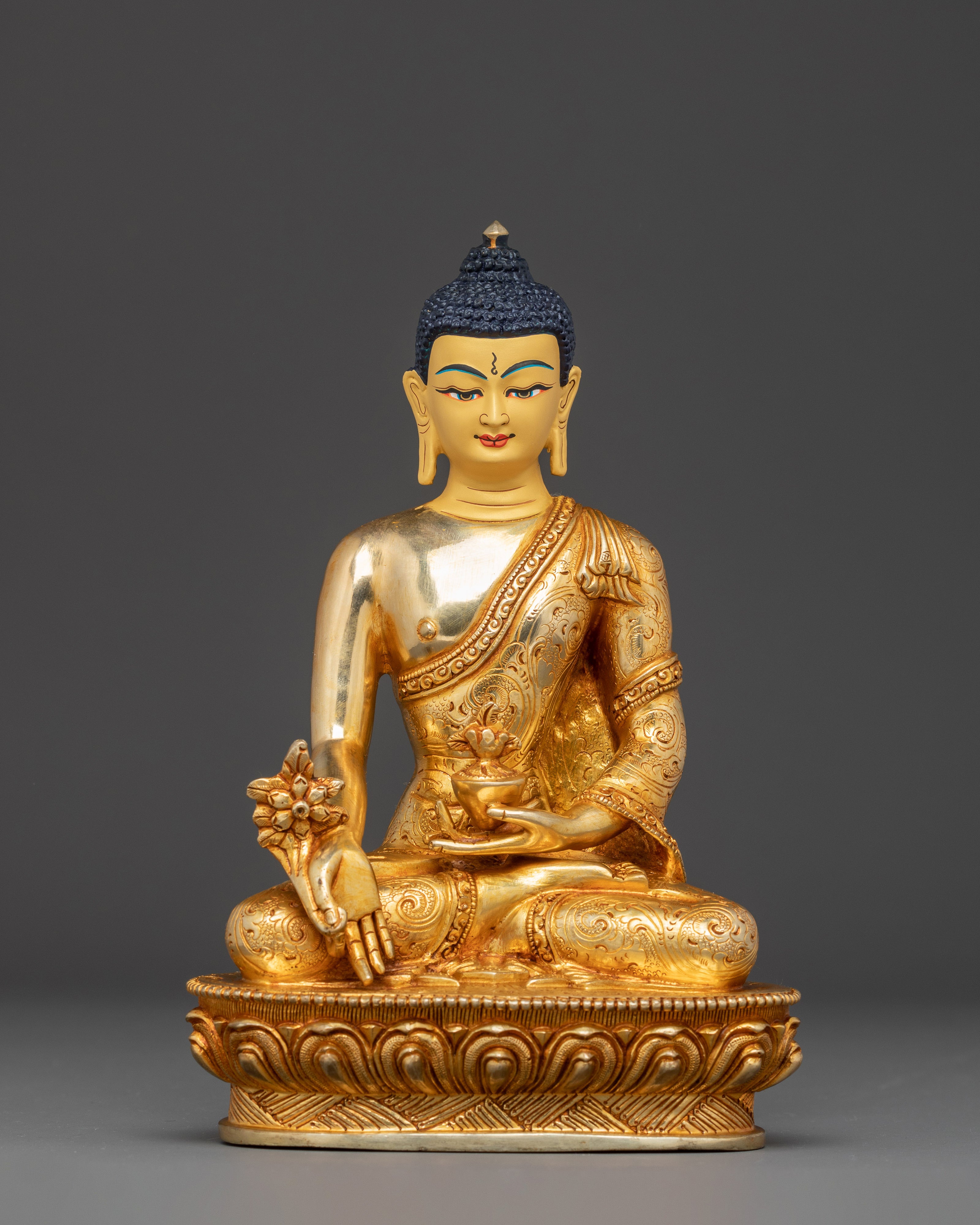 24K Gold Gilded Copper Medicine Buddha Art