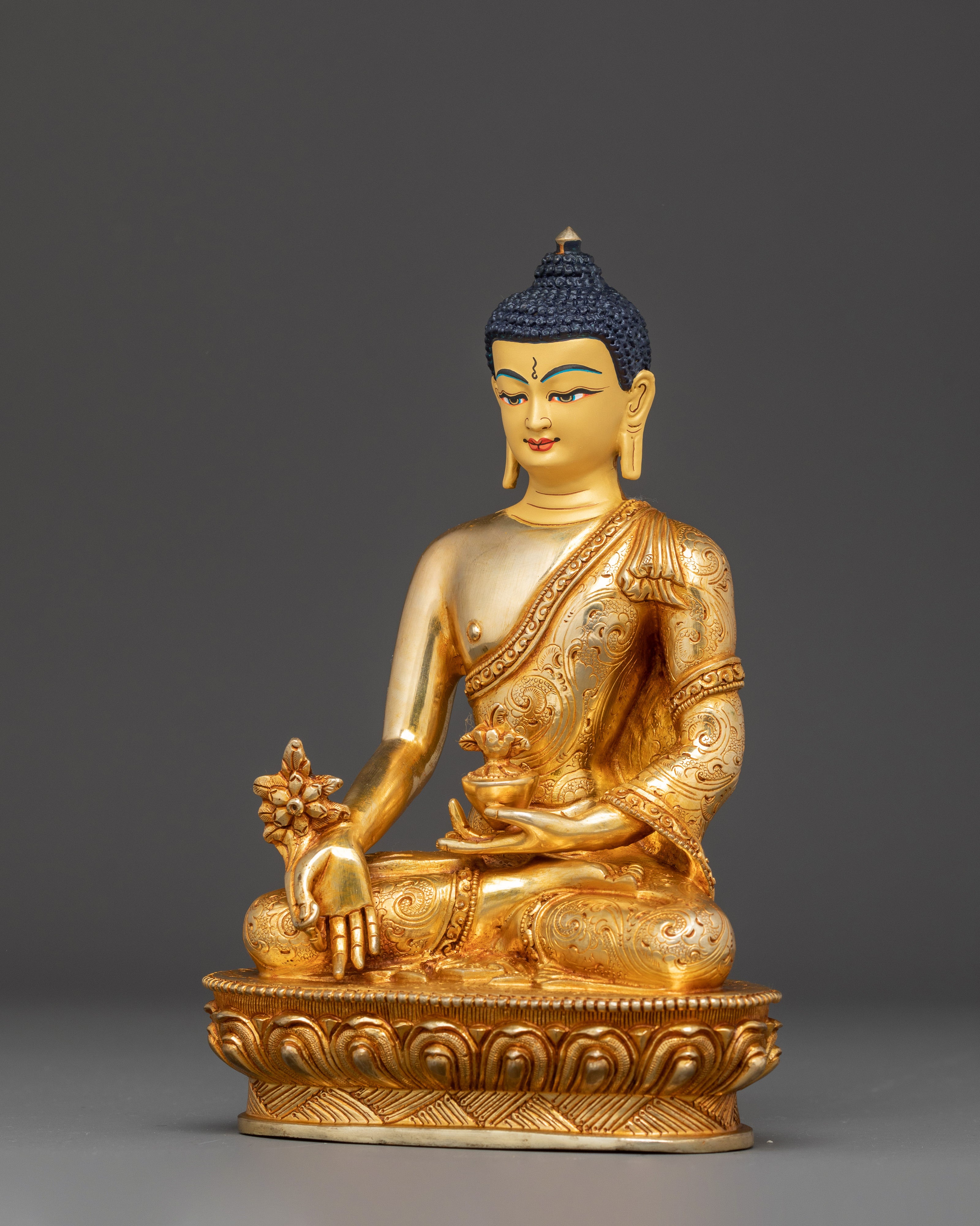 24K Gold Gilded Copper Medicine Buddha Art