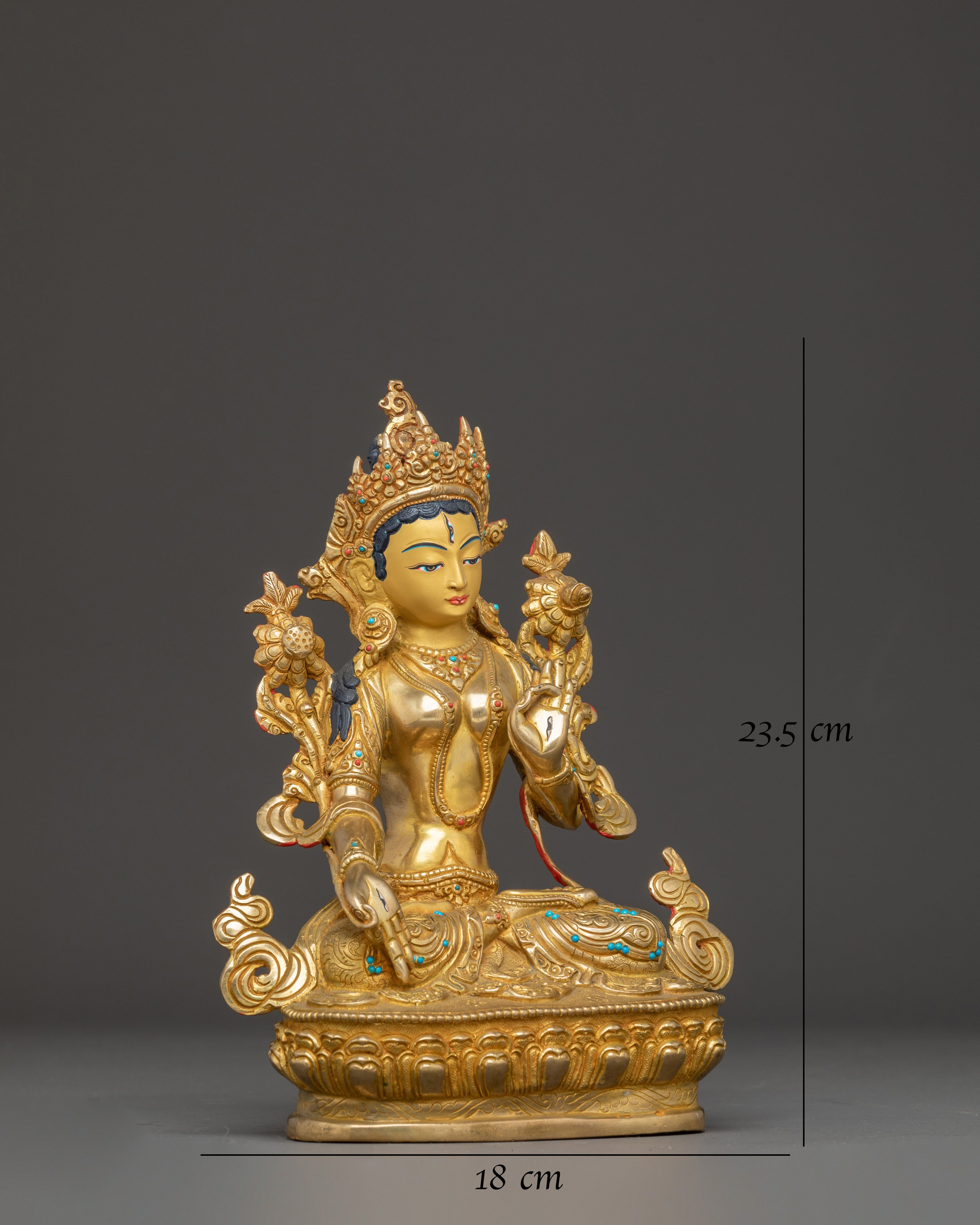 Golden White Tara Figurine: Tibetan Healing Deity