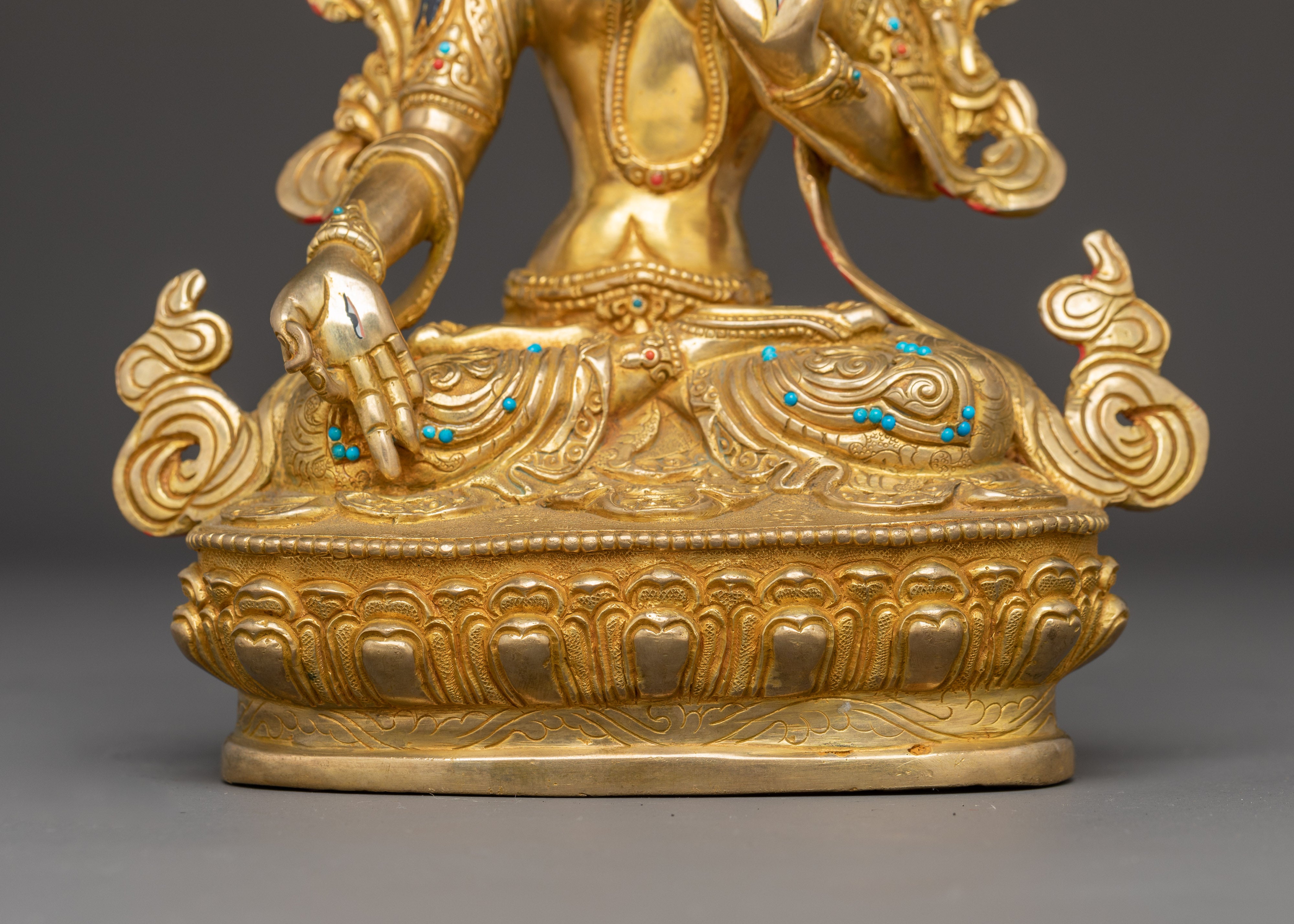 Golden White Tara Figurine: Tibetan Healing Deity