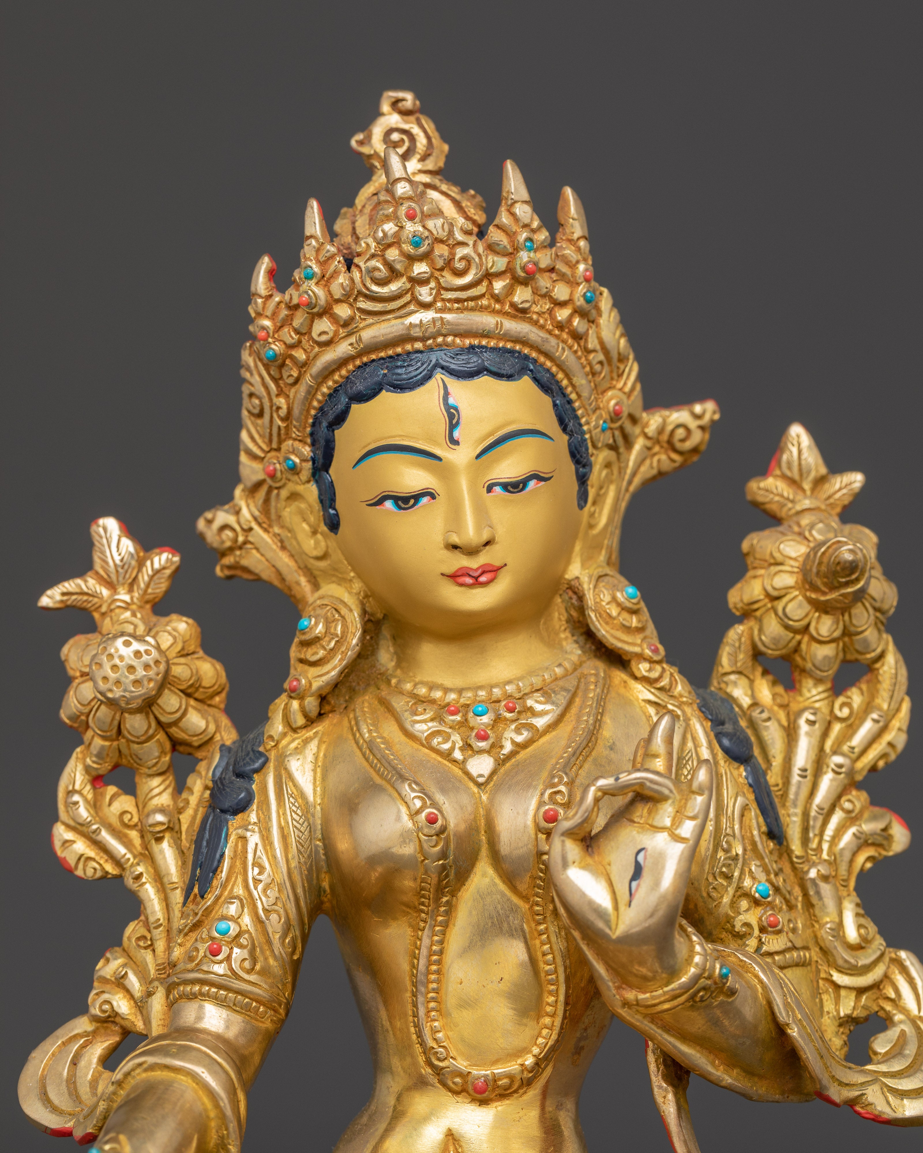 Golden White Tara Figurine: Tibetan Healing Deity