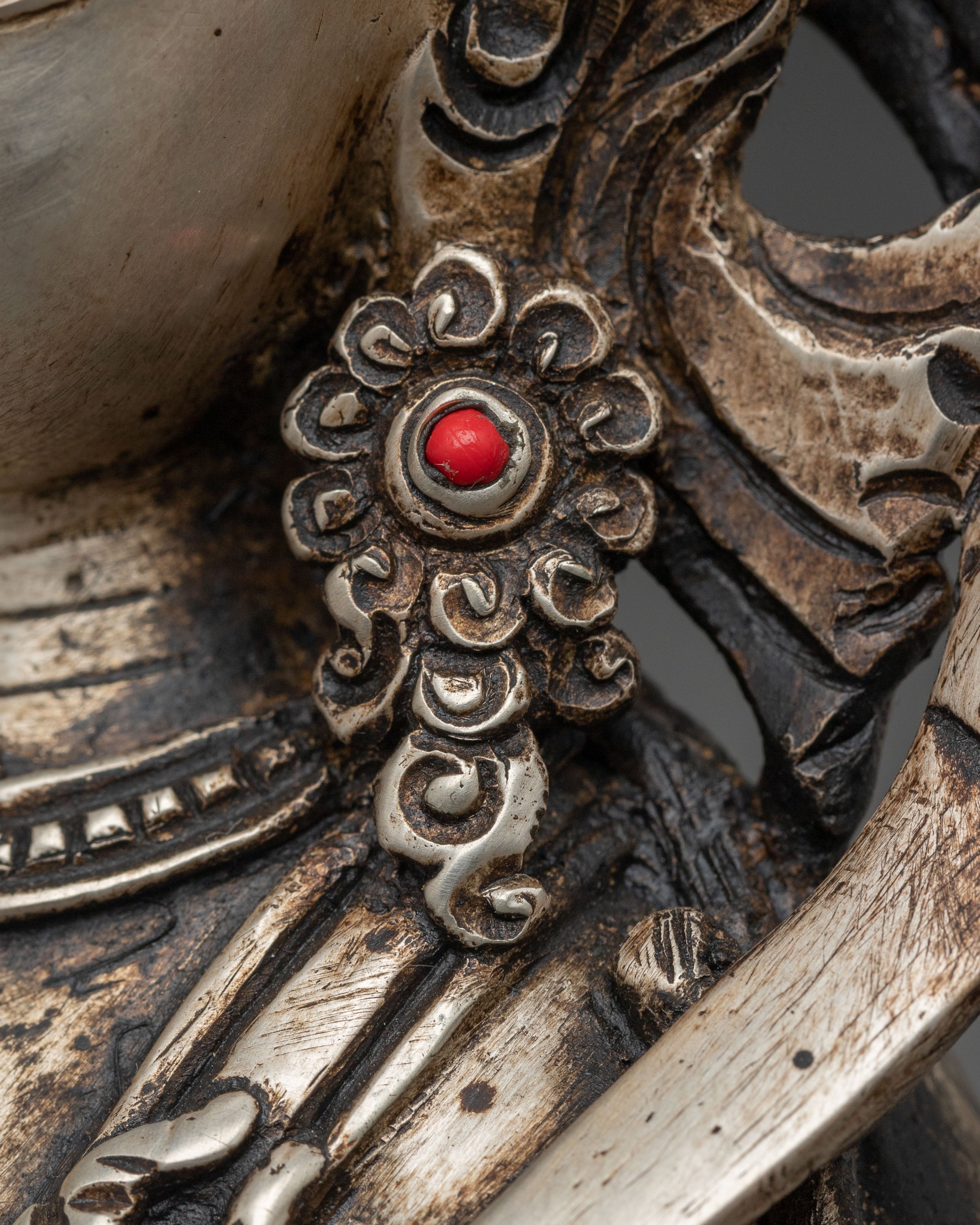 Silver and Gold Electroplated Statue of Chenrezig | Compassion Bodhisattva