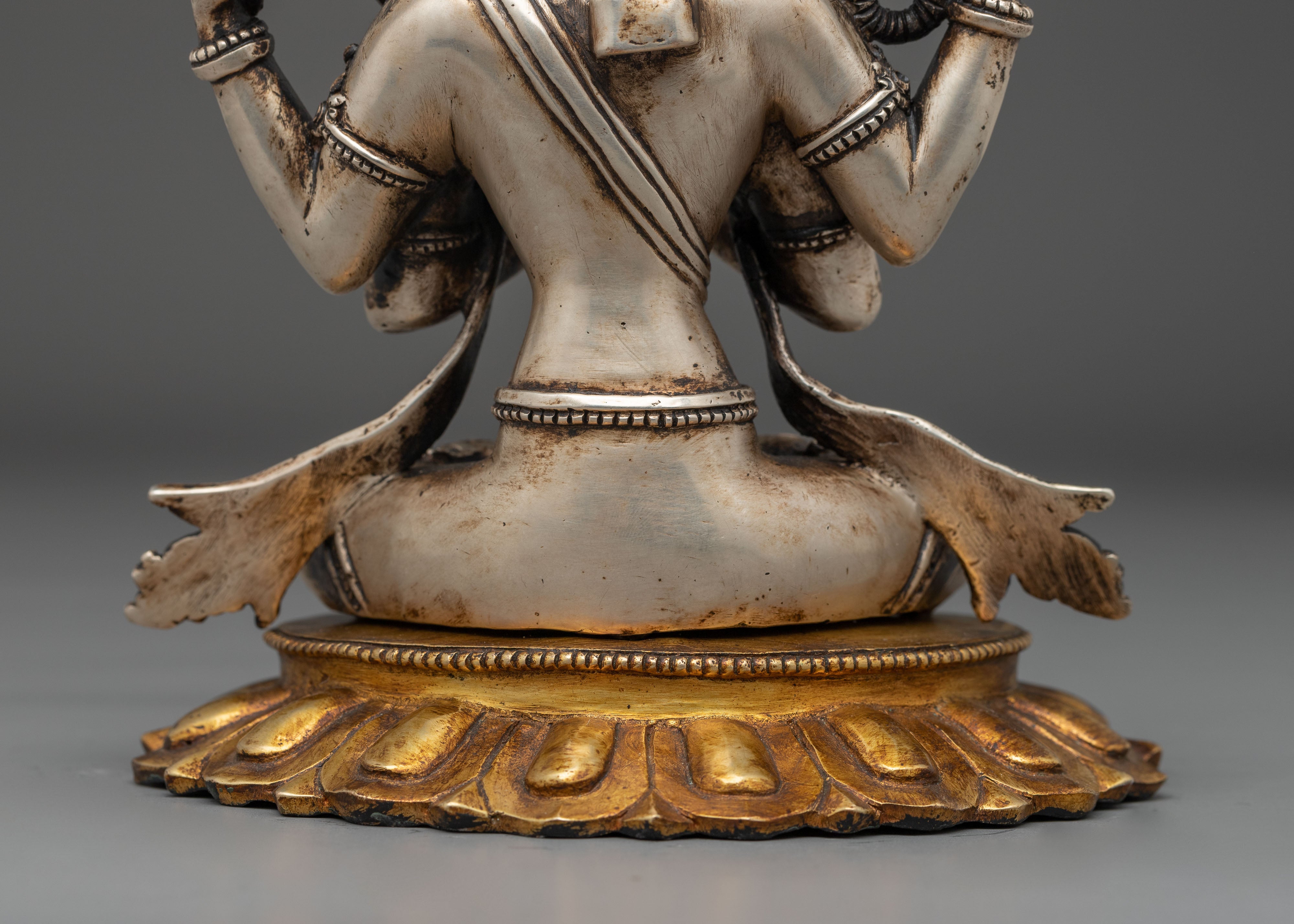 Silver and Gold Electroplated Statue of Chenrezig | Compassion Bodhisattva