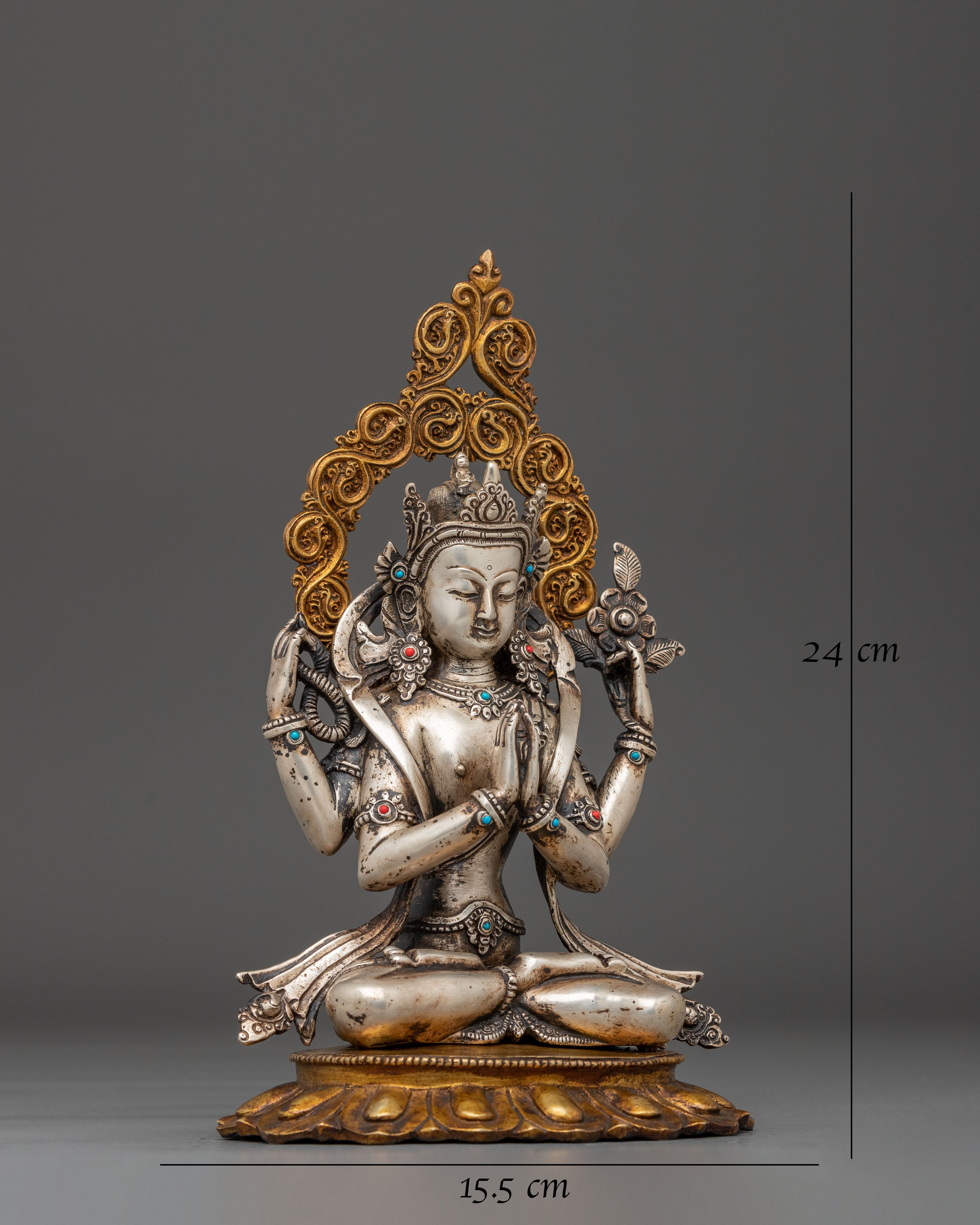 Silver and Gold Electroplated Statue of Chenrezig
