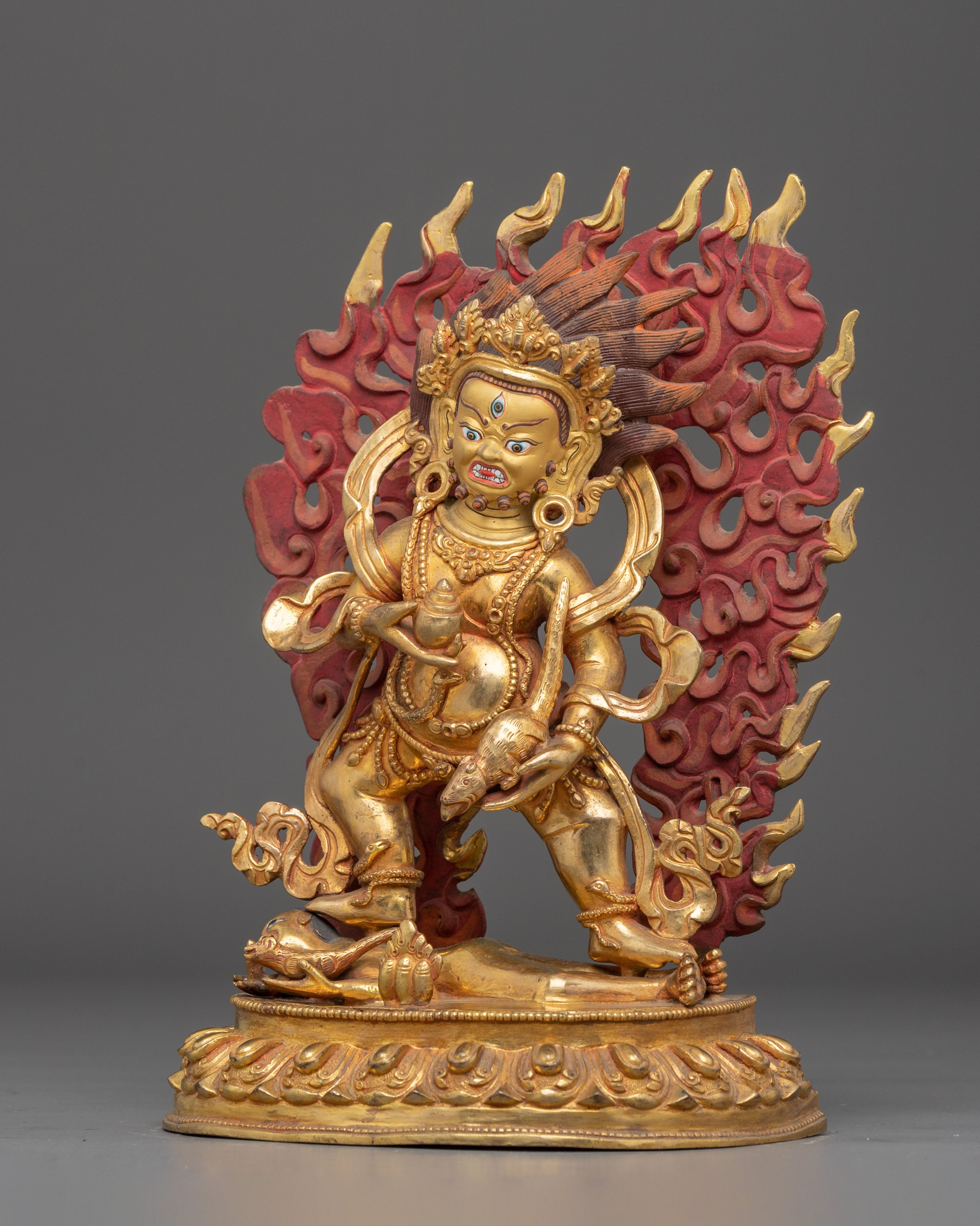 Gold Gilded Black Dzambhala: Himalayan Wealth Deity