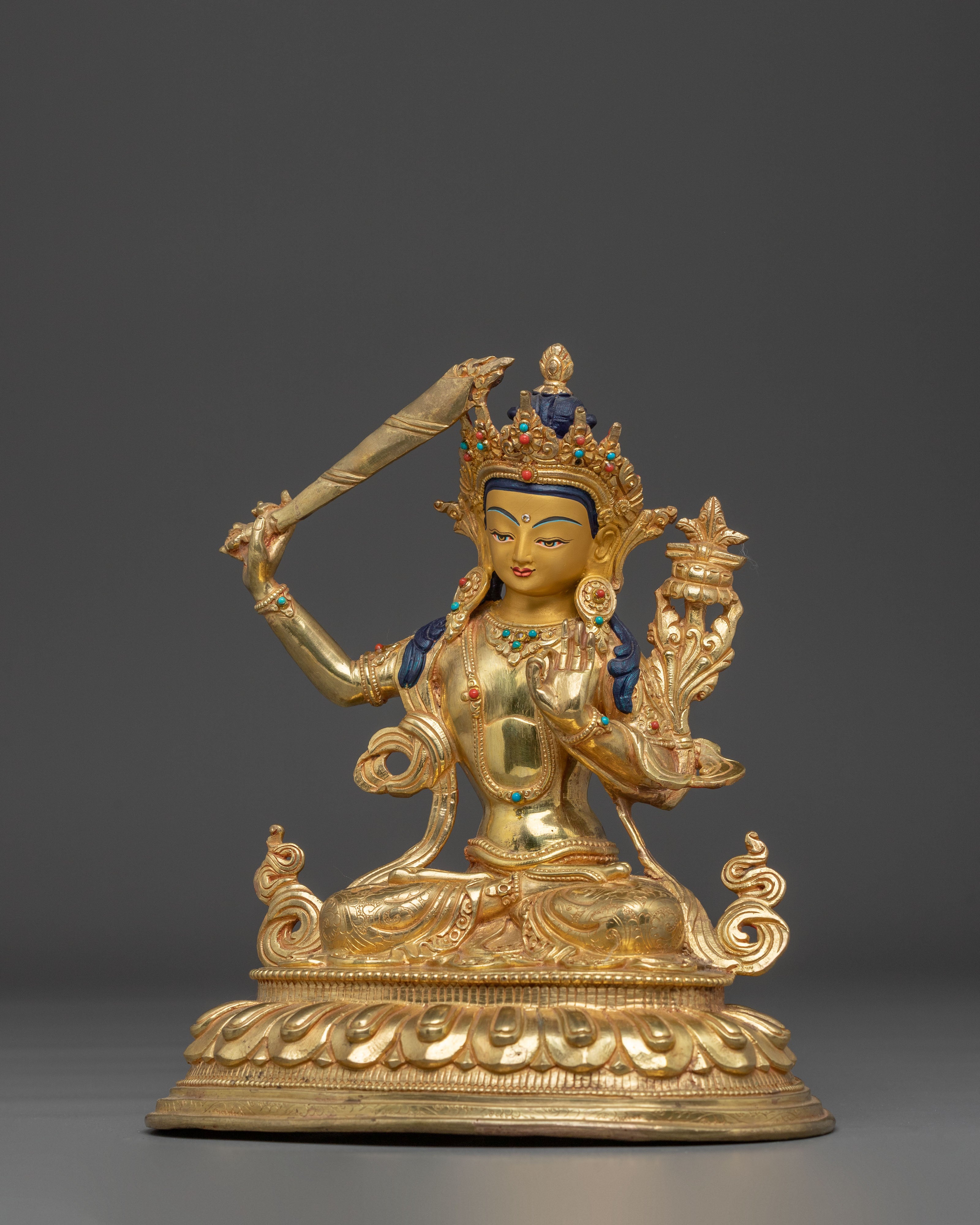 Himalayan Manjushri Statue: Bodhisattva of Wisdom and Clarity