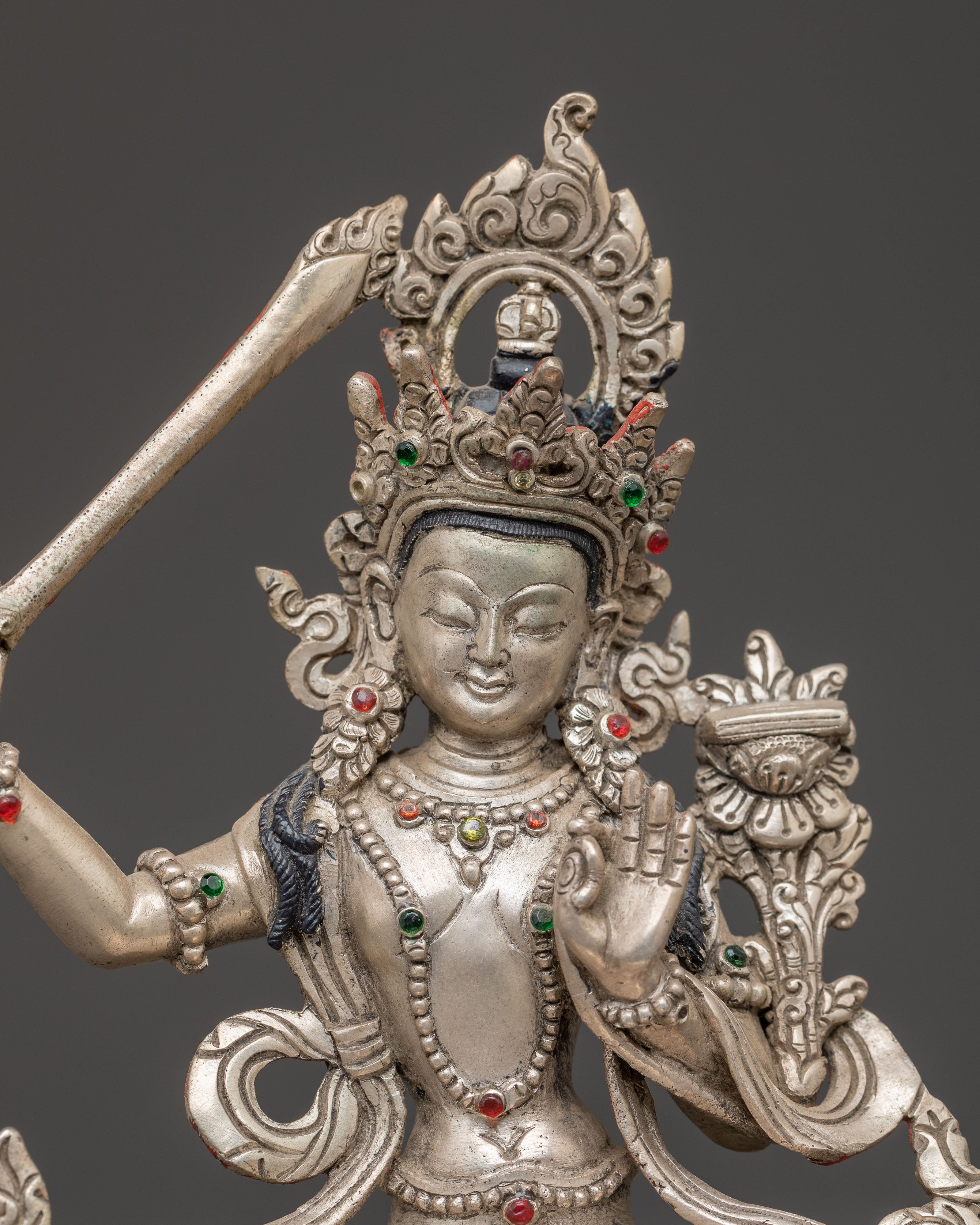 Silver Manjushri Statue: The Destroyer of Ignorance