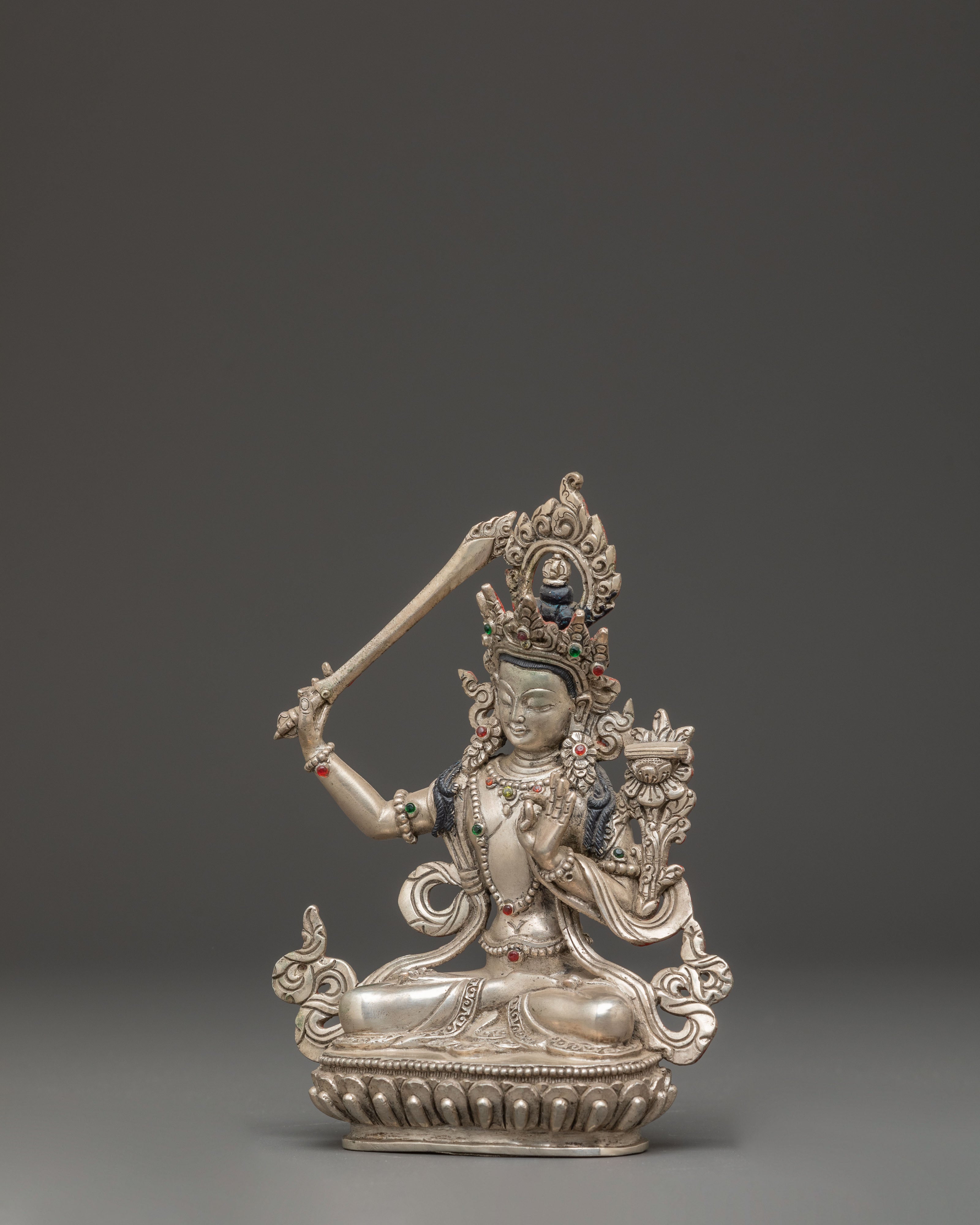 Silver Manjushri Statue: The Destroyer of Ignorance