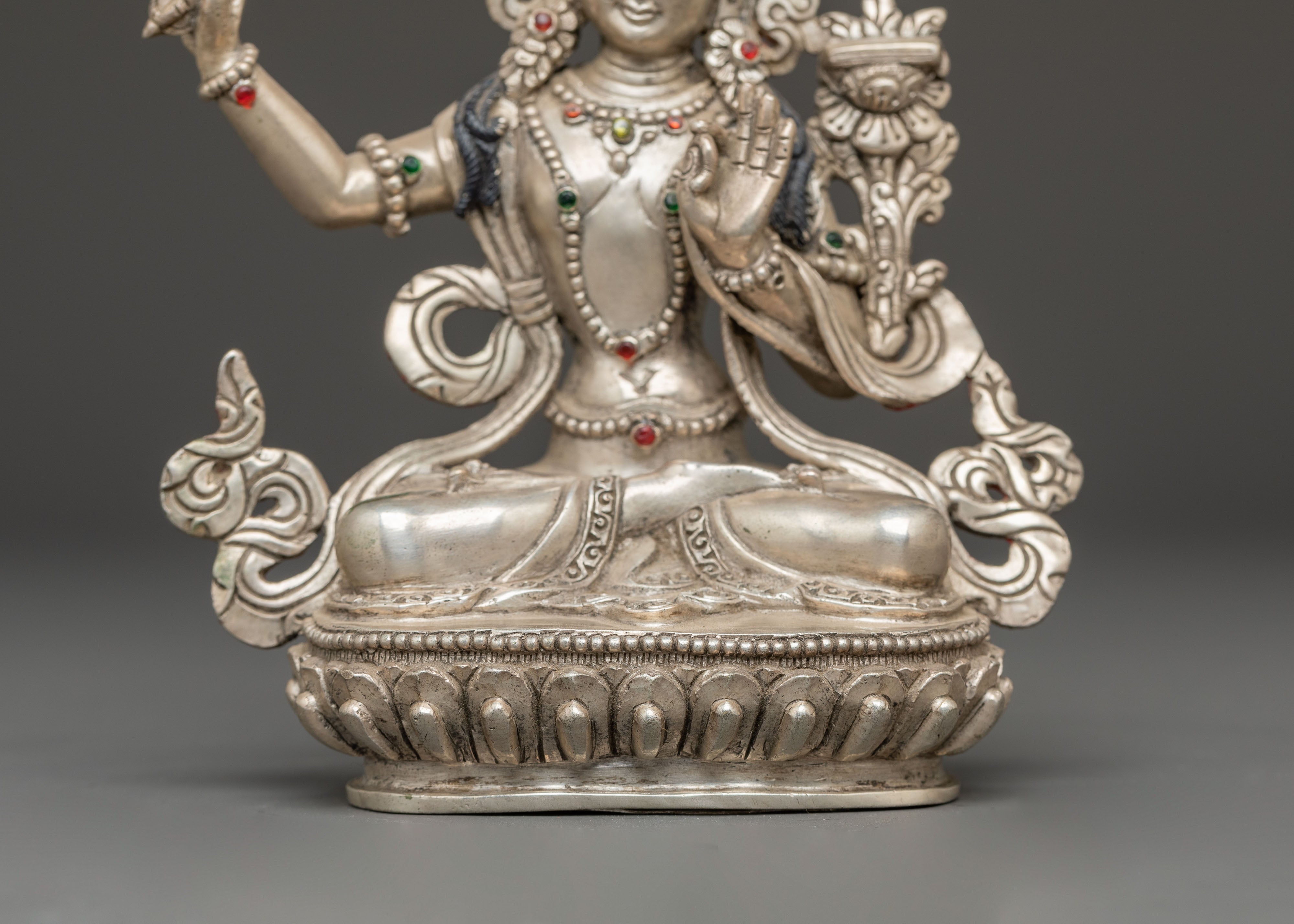 Silver Manjushri Statue: The Destroyer of Ignorance