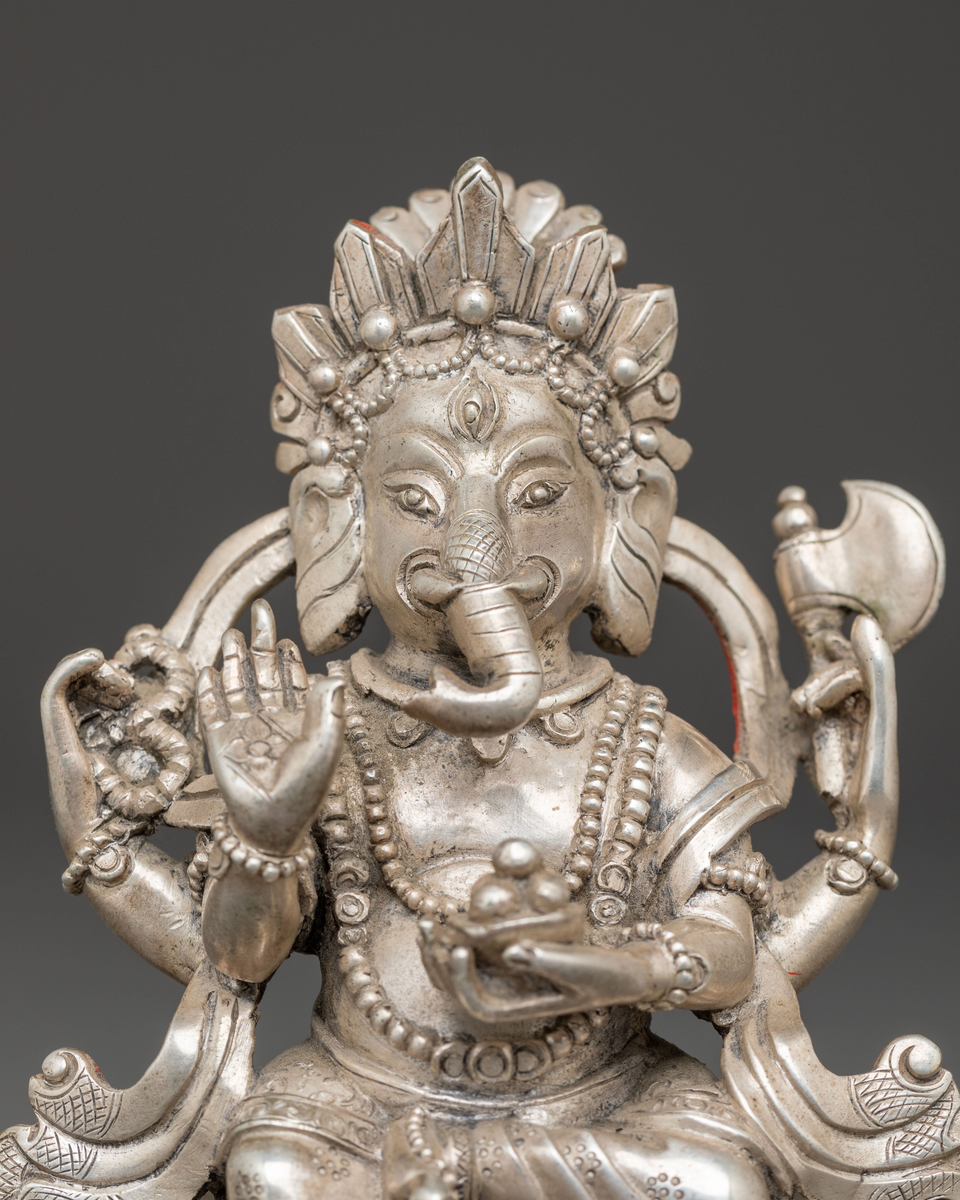 Silver Hindu Deity Ganesh Figurine | Elephant Headed Deity