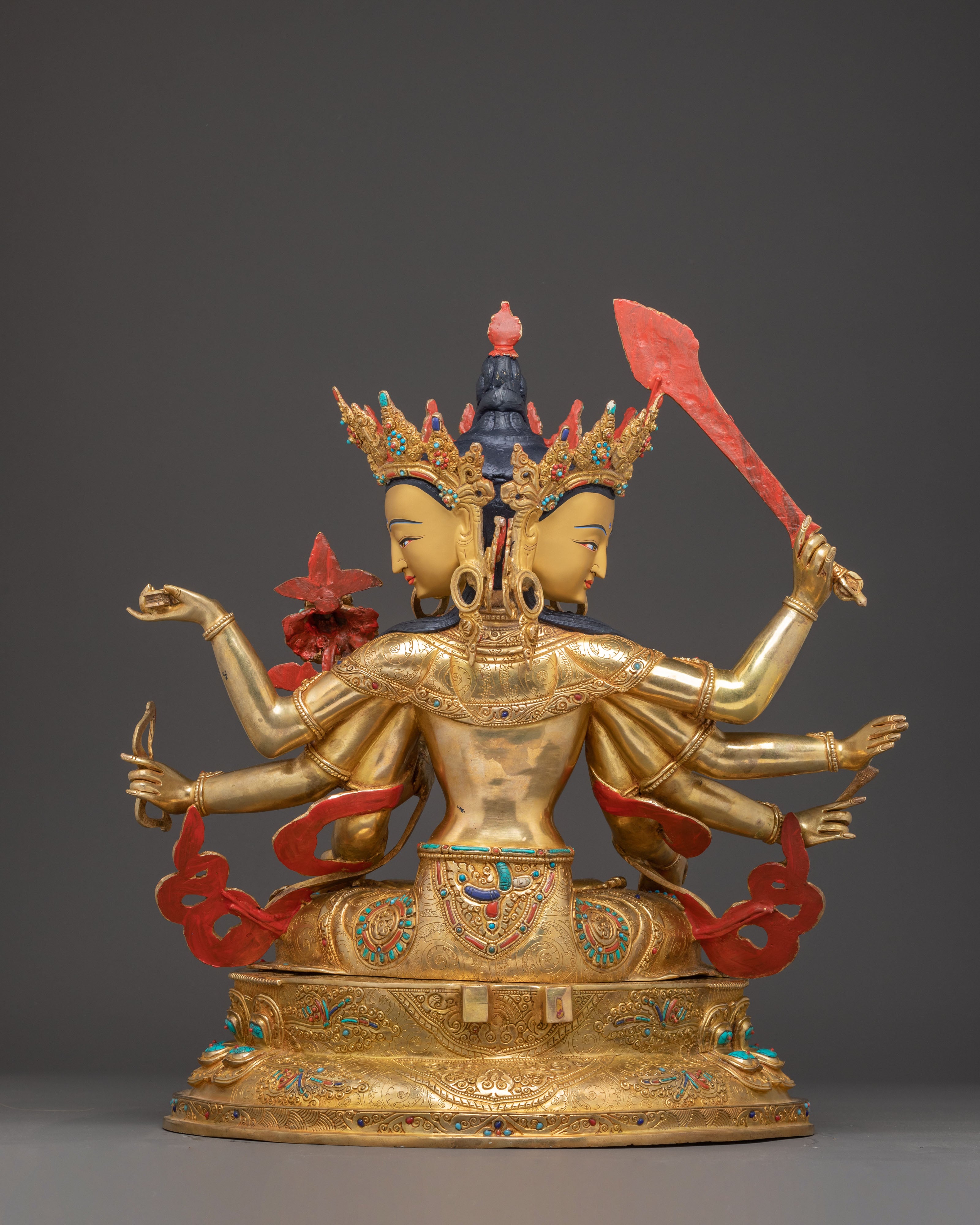 Handcrafted Statue of Wisdom Icon Maha Manjushri | Gold Gilded Copper Sculpture