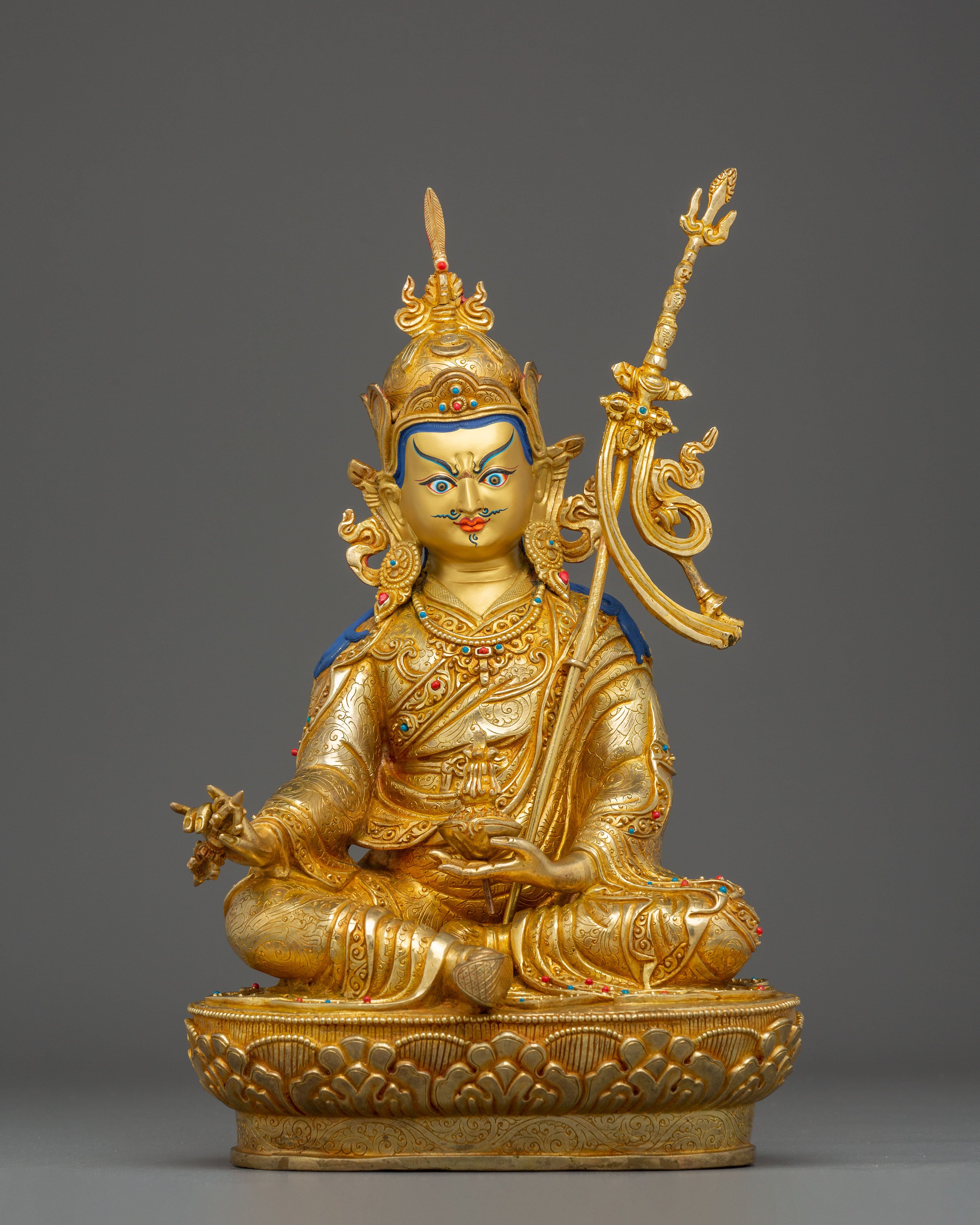 Golden 14.6 Inch Statue of Guru Rinpoche