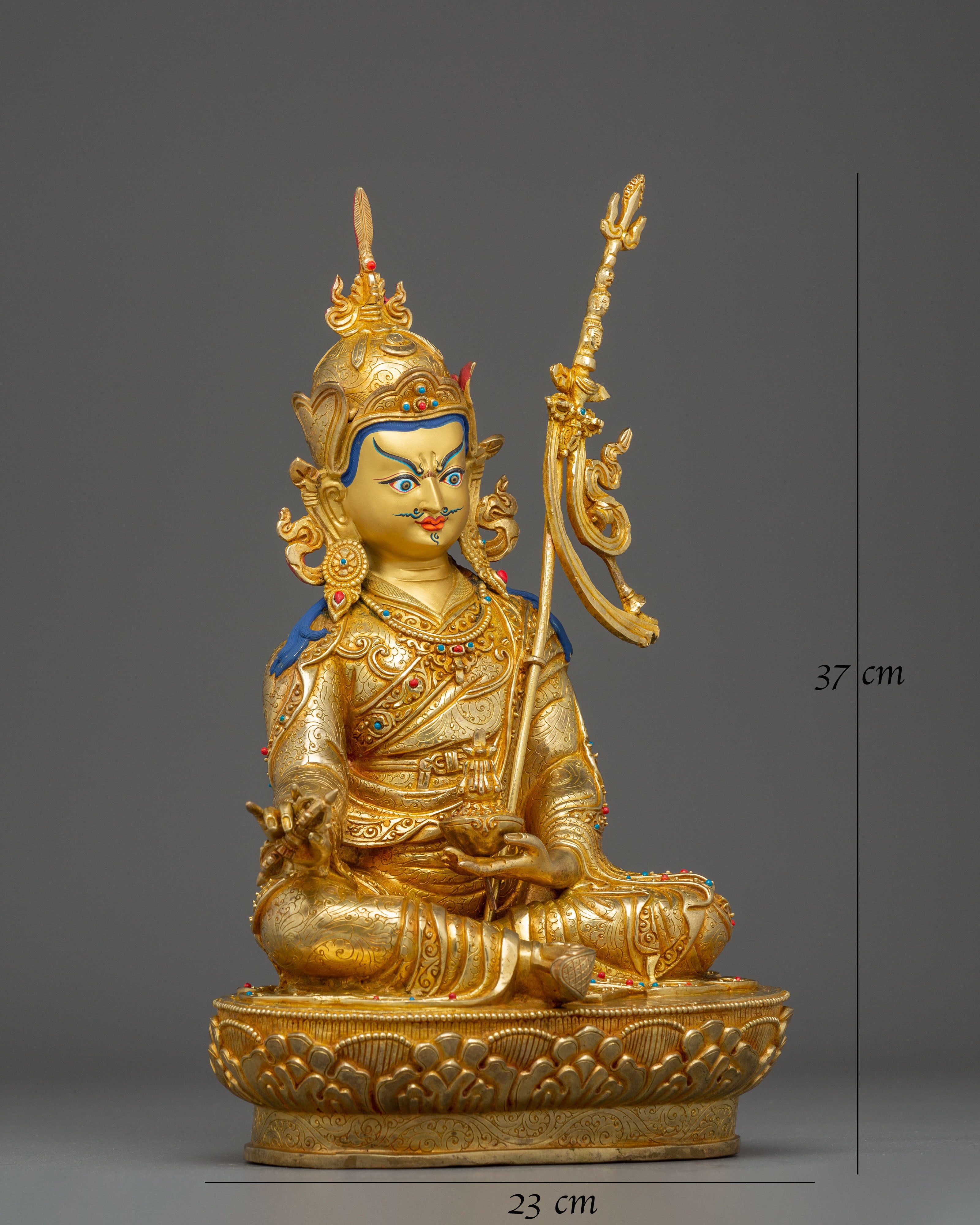 Golden 14.6 Inch Statue of Guru Rinpoche