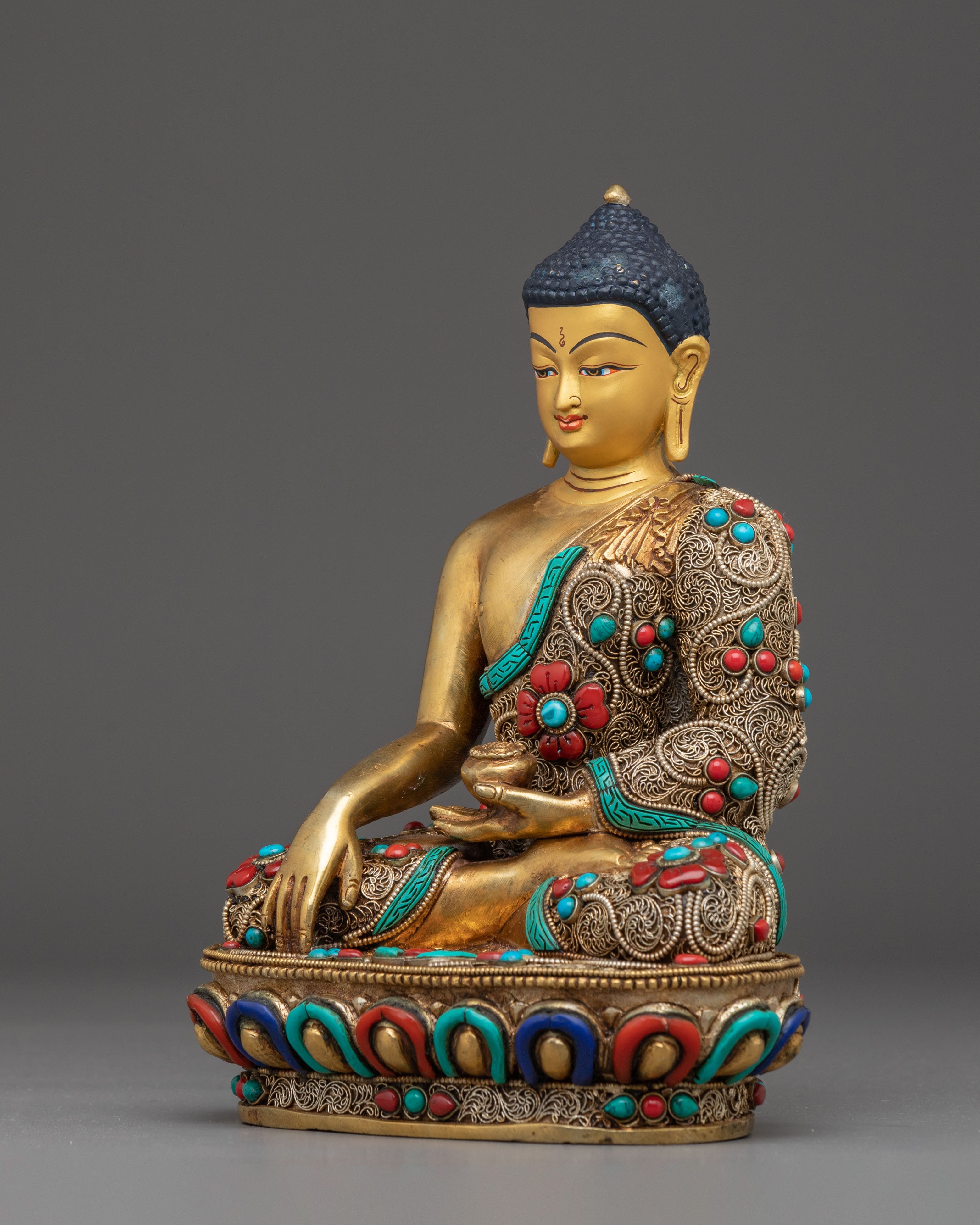 Golden Shakyamuni Buddha Copper Figurine for Meditation