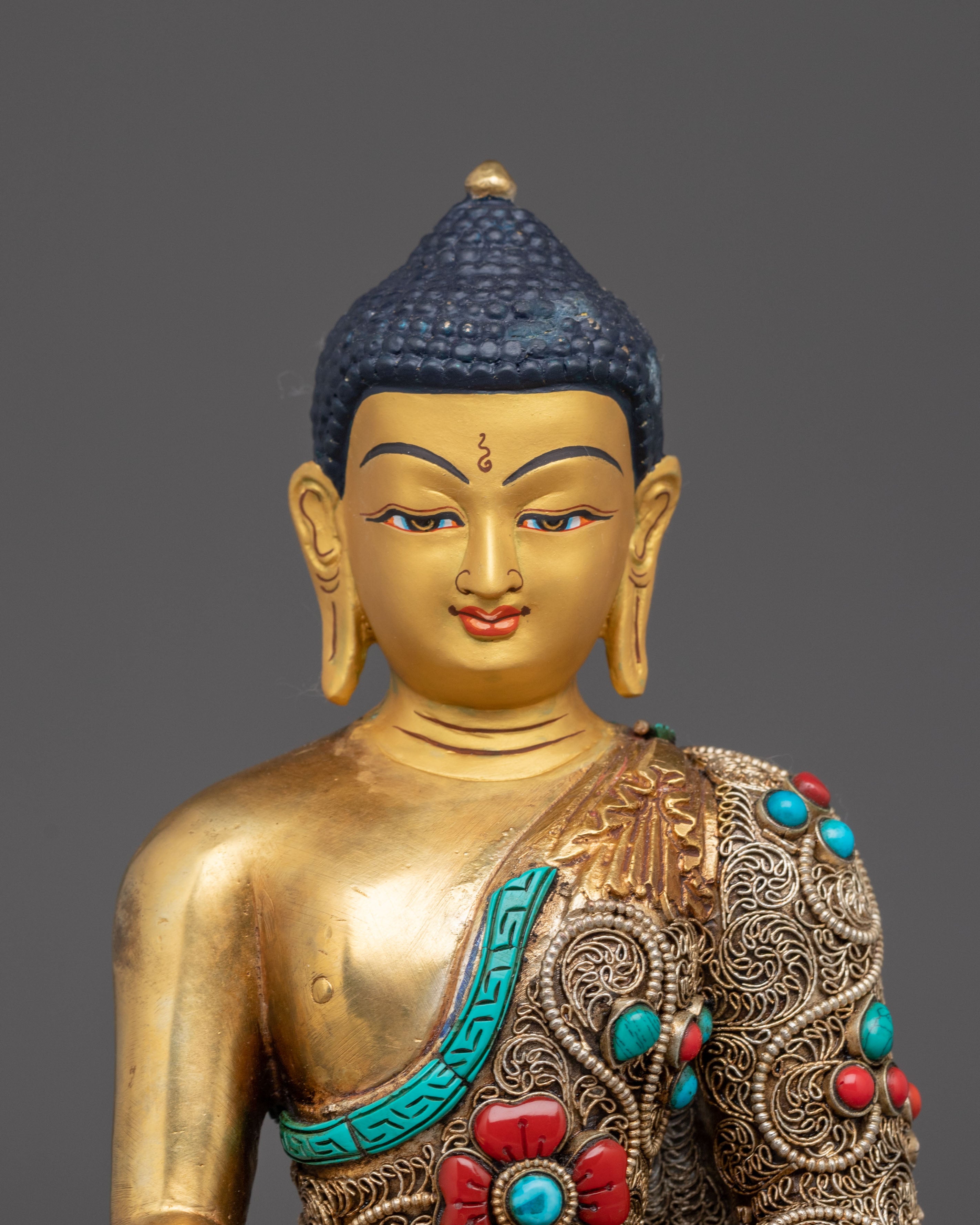 Golden Shakyamuni Buddha Copper Figurine for Meditation