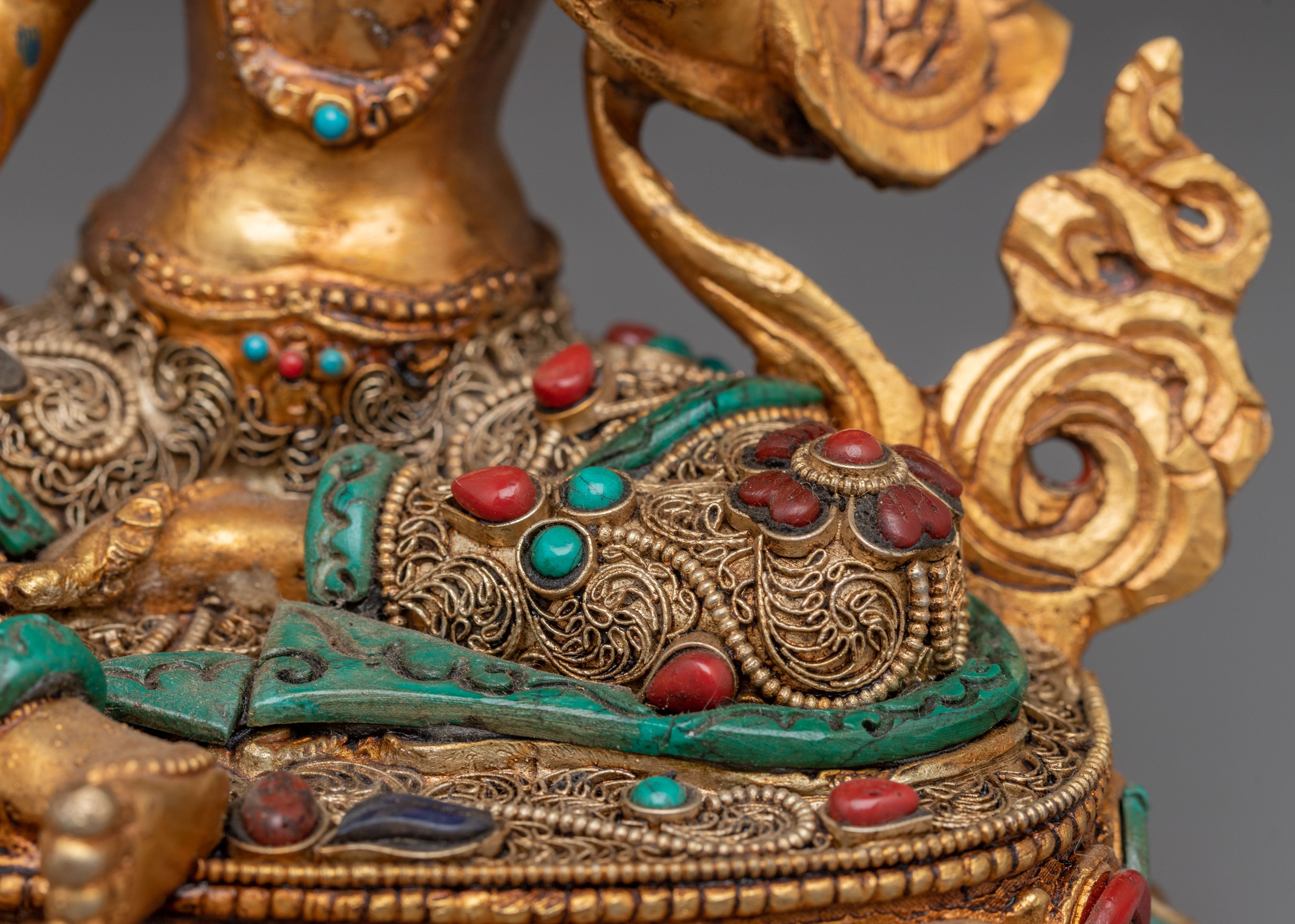 Golden Green Tara Statue: Nepali Handcrafted Artwork