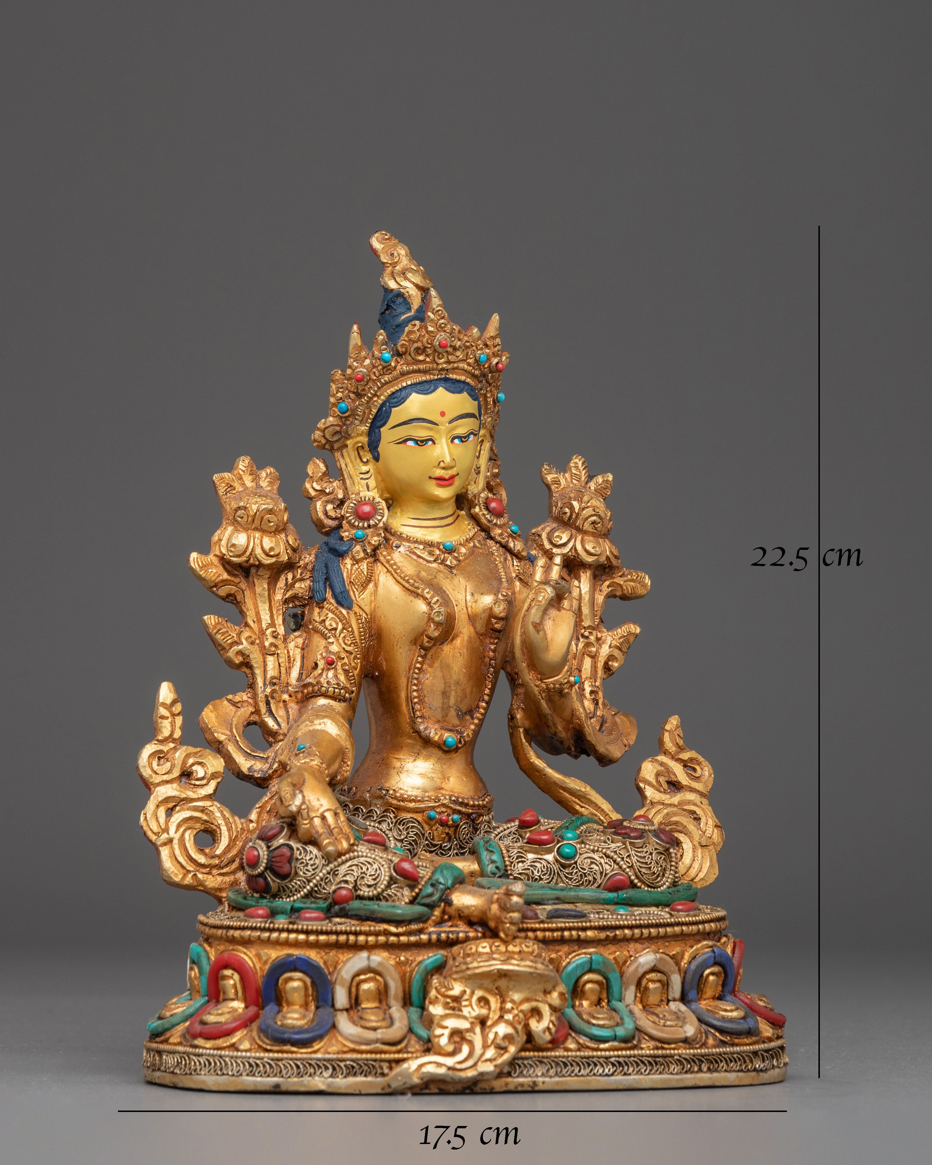 Golden Green Tara Statue: Nepali Handcrafted Artwork