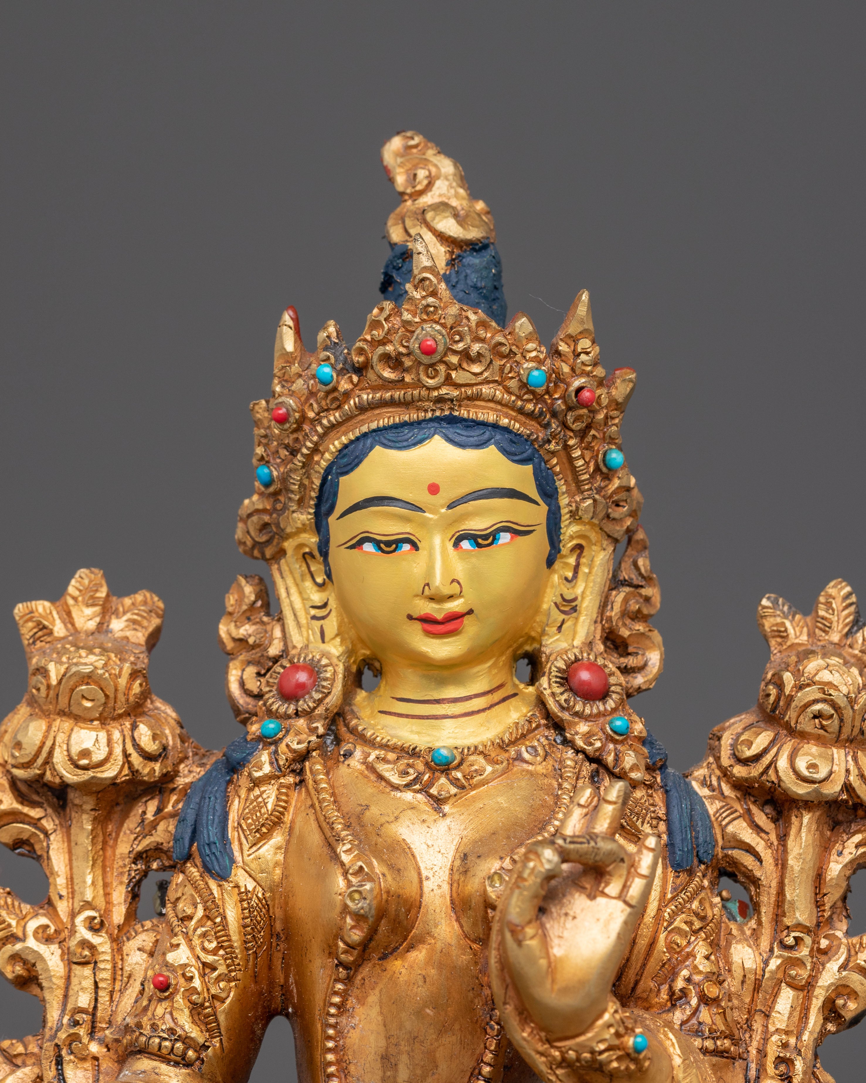 Golden Green Tara Statue: Nepali Handcrafted Artwork