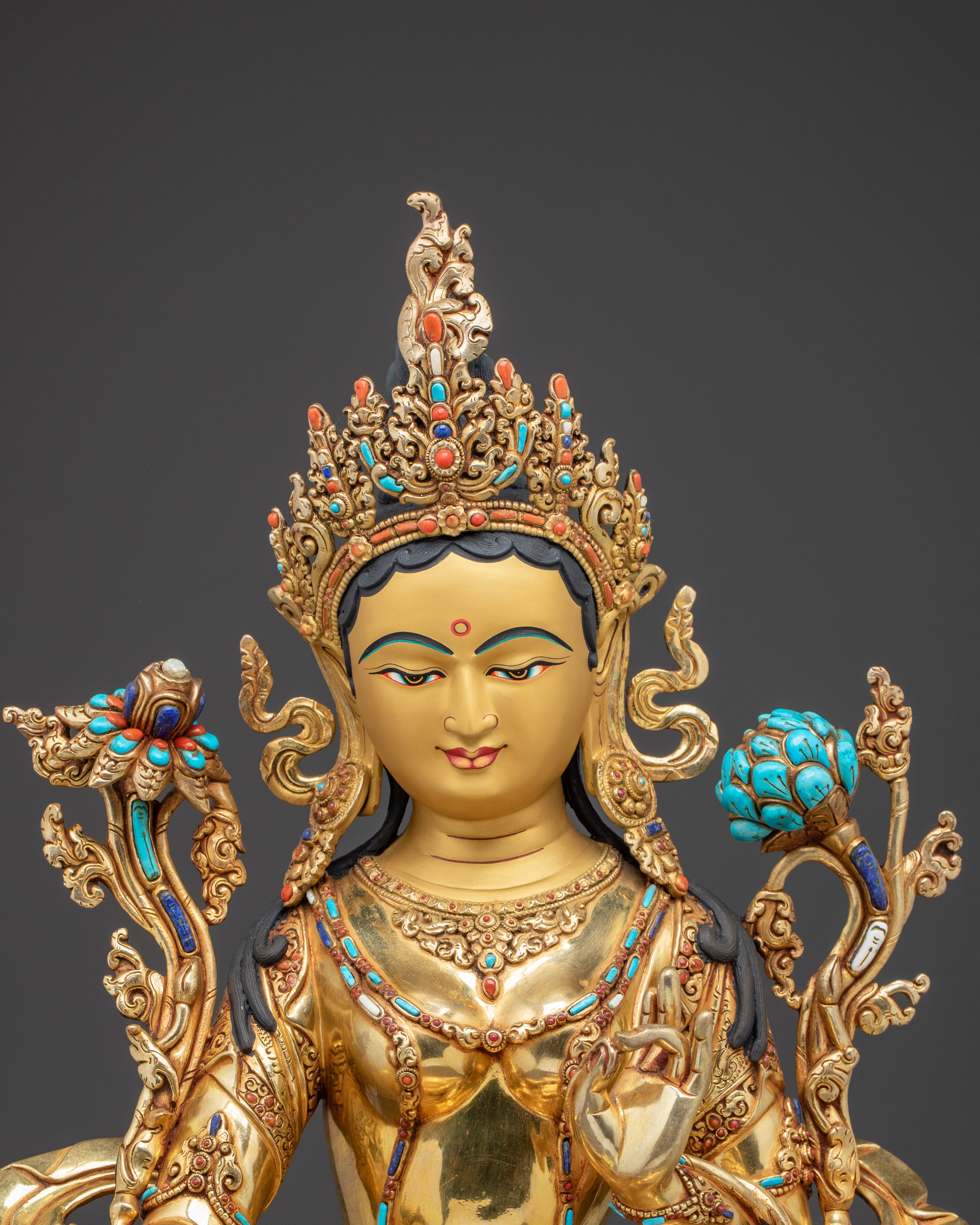 Enlightened Green Tara Art: Himalayan Nepali Statue