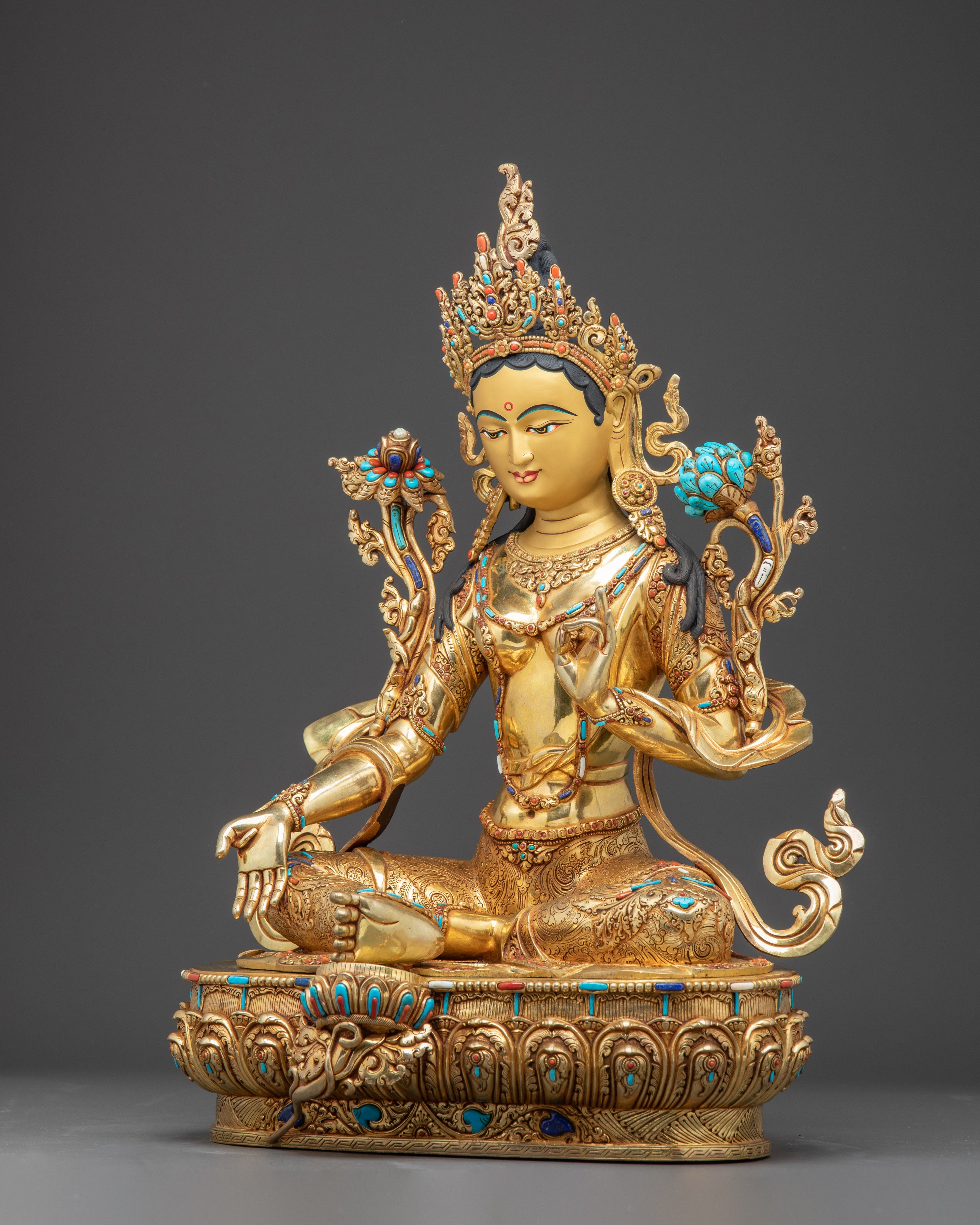 Enlightened Green Tara Art: Himalayan Nepali Statue
