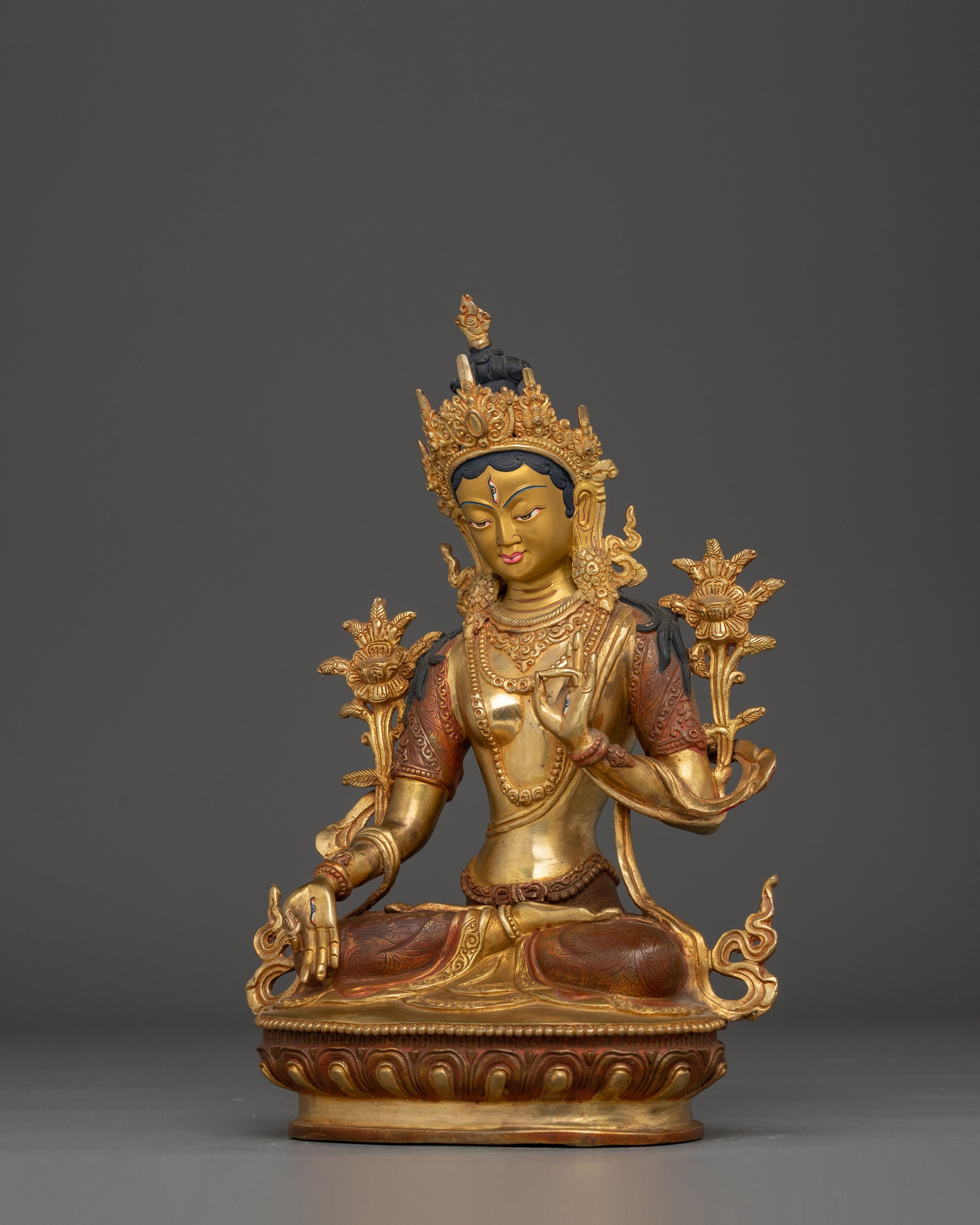 Himalayan Golden White Tara Statue: Divine Feminine Goddess