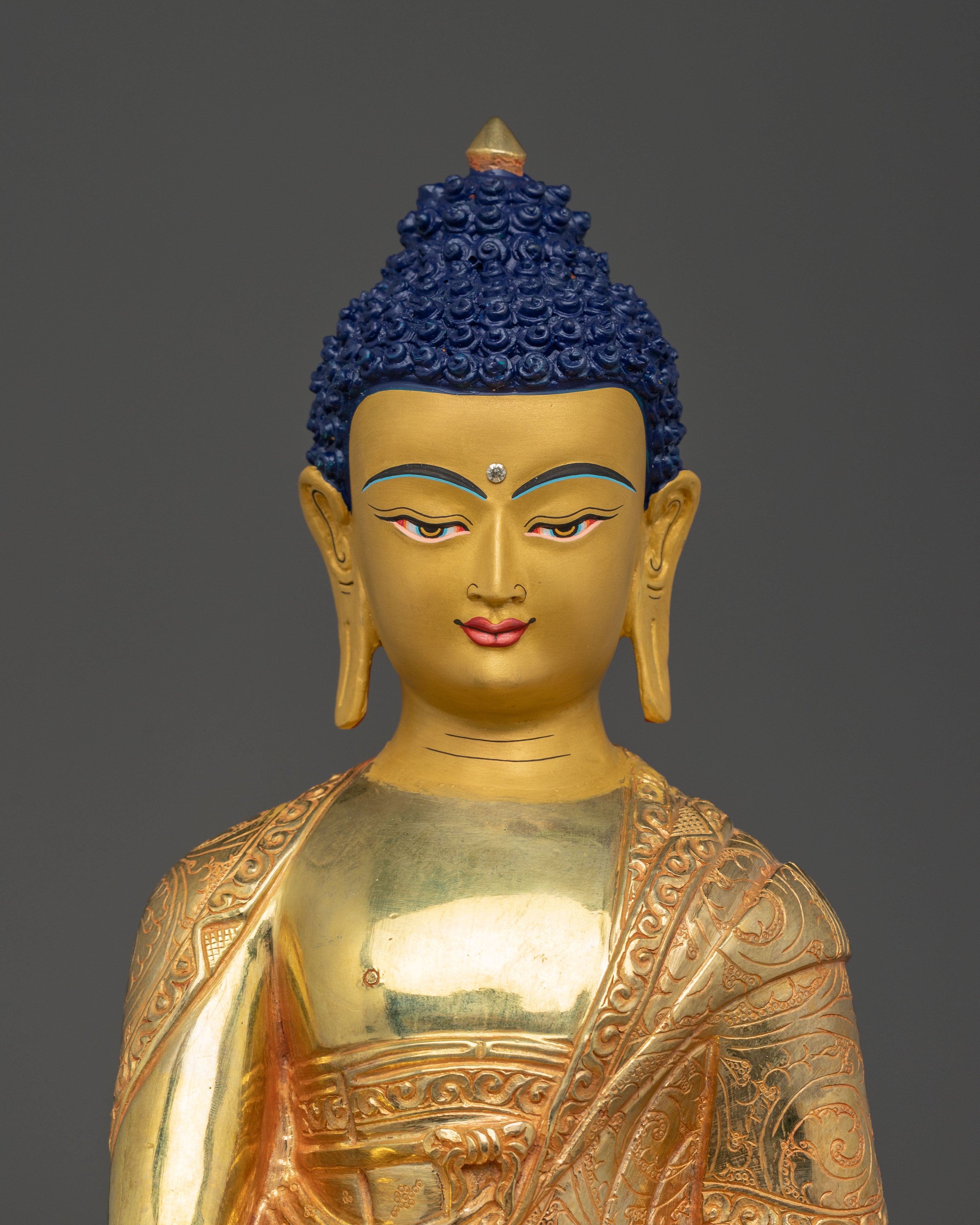 Tibetan Golden Shakyamuni Buddha Copper Sculpture