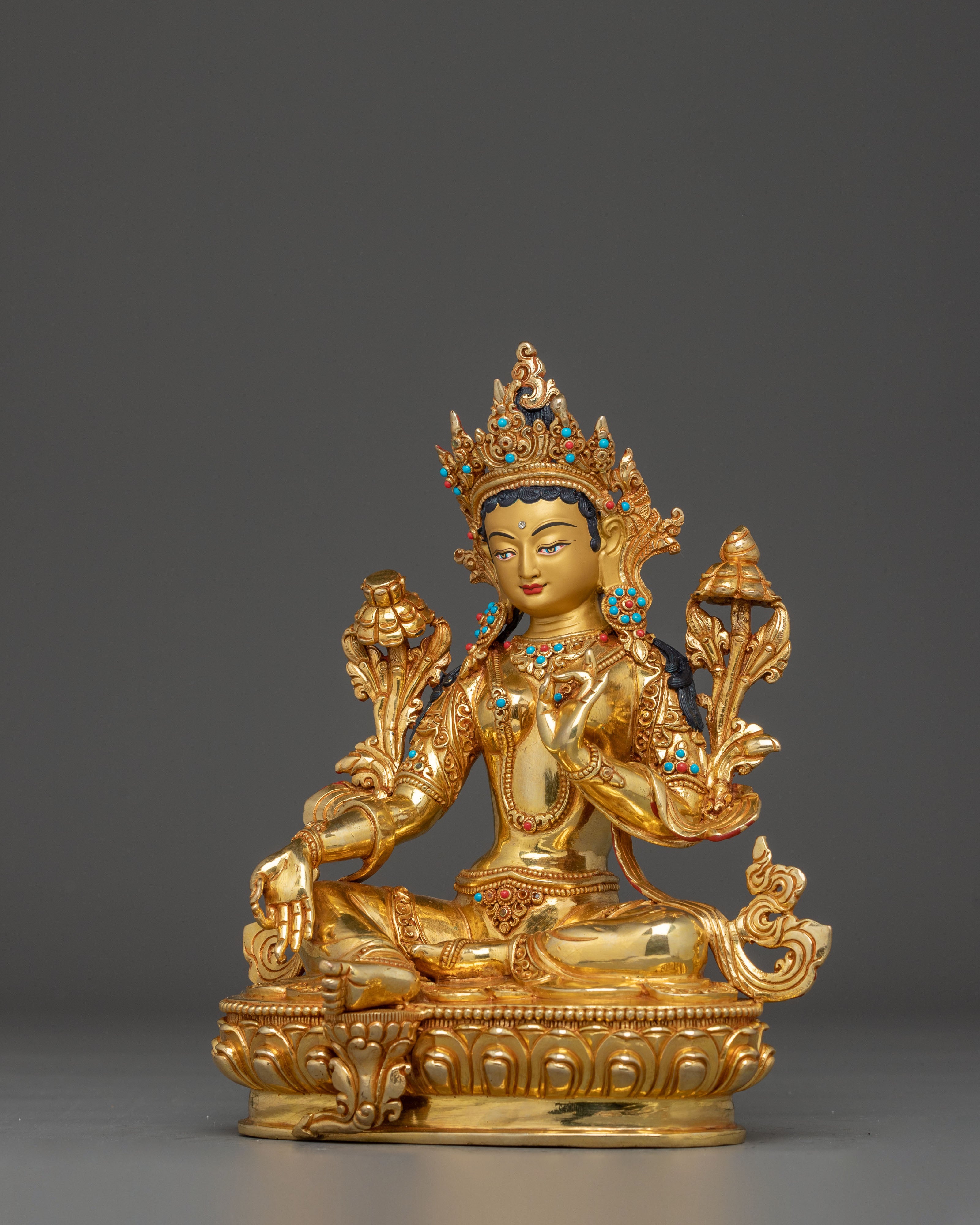 Green Tara Sculpture, Divine Icon - Nepali Crafted Himalayan Statue