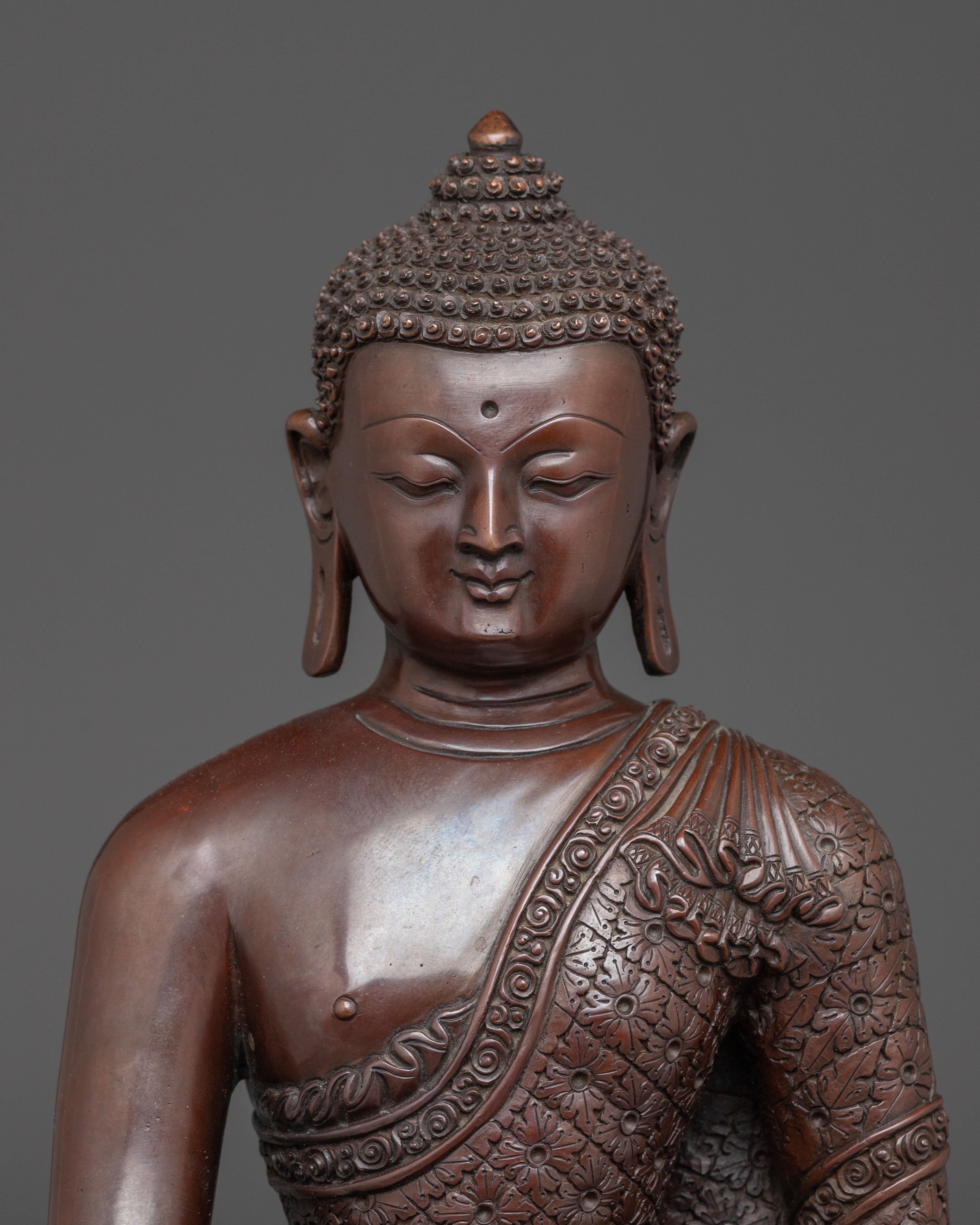 Shakyamuni Buddha Oxidized Copper Handmade Sculpture