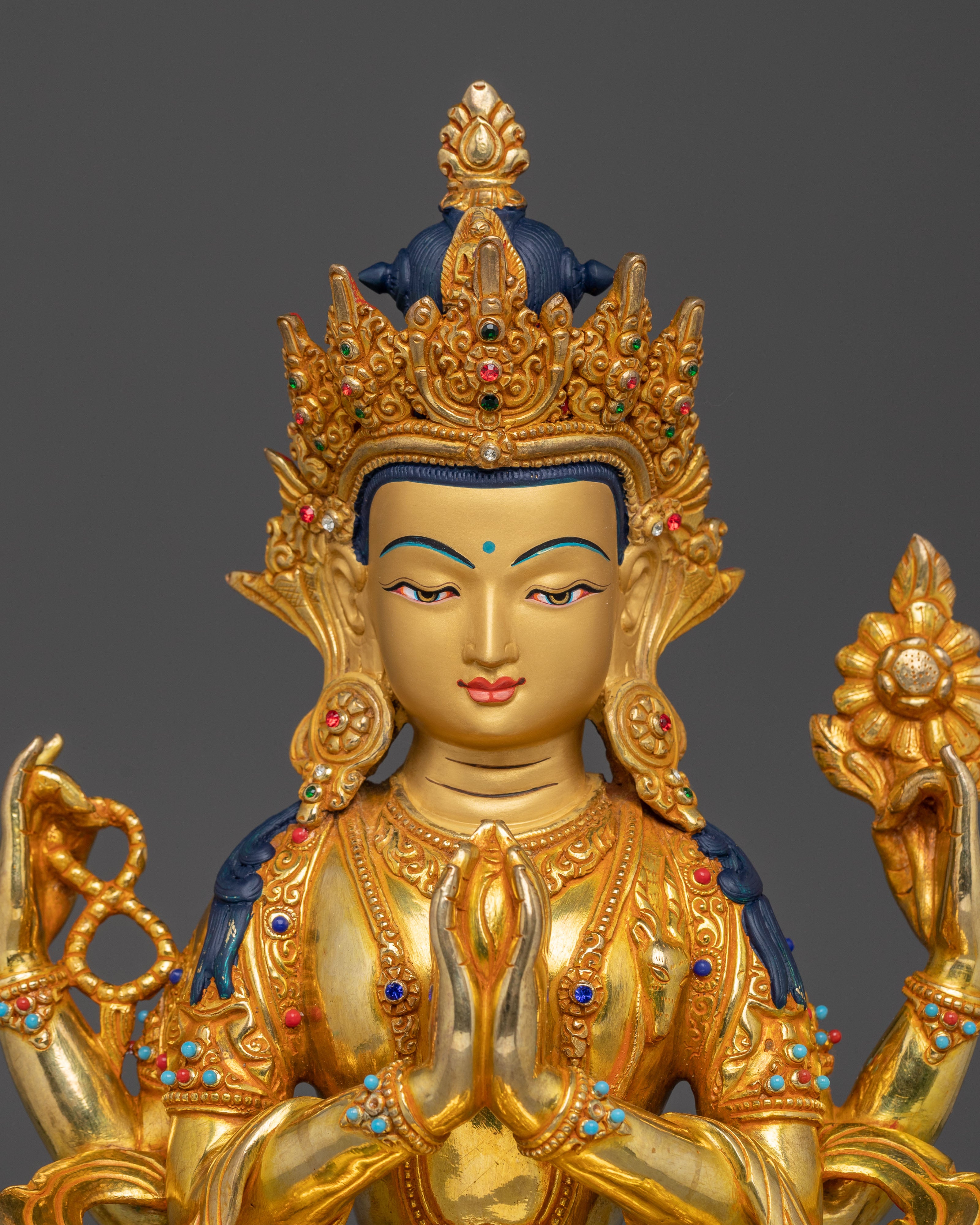 Statue set of Buddha Dharma and Sangha | Chenrezig, Shakyamuni Buddha and Guru Rinpoche