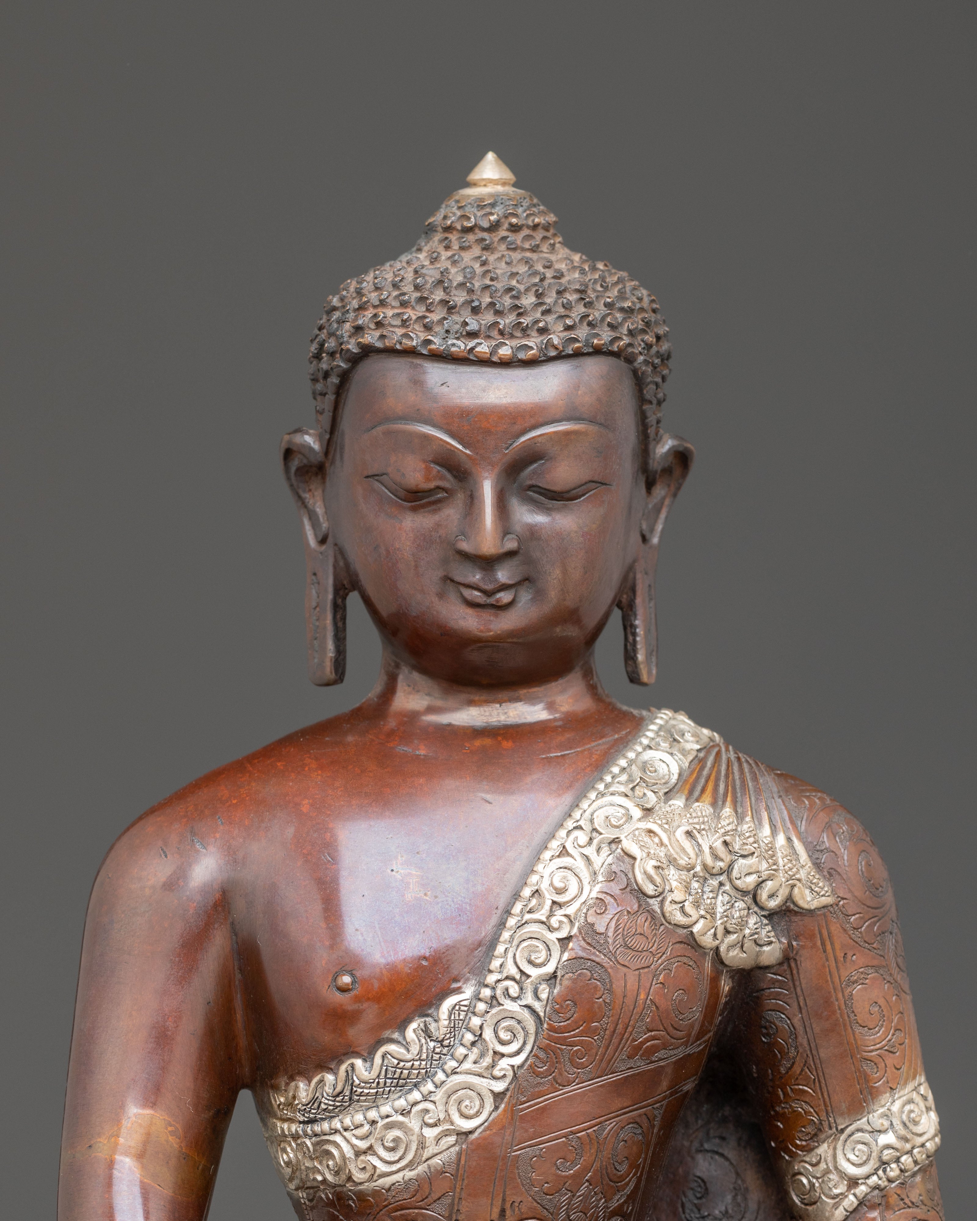 Handmade Oxidized Copper Statue of Shakyamuni Buddha