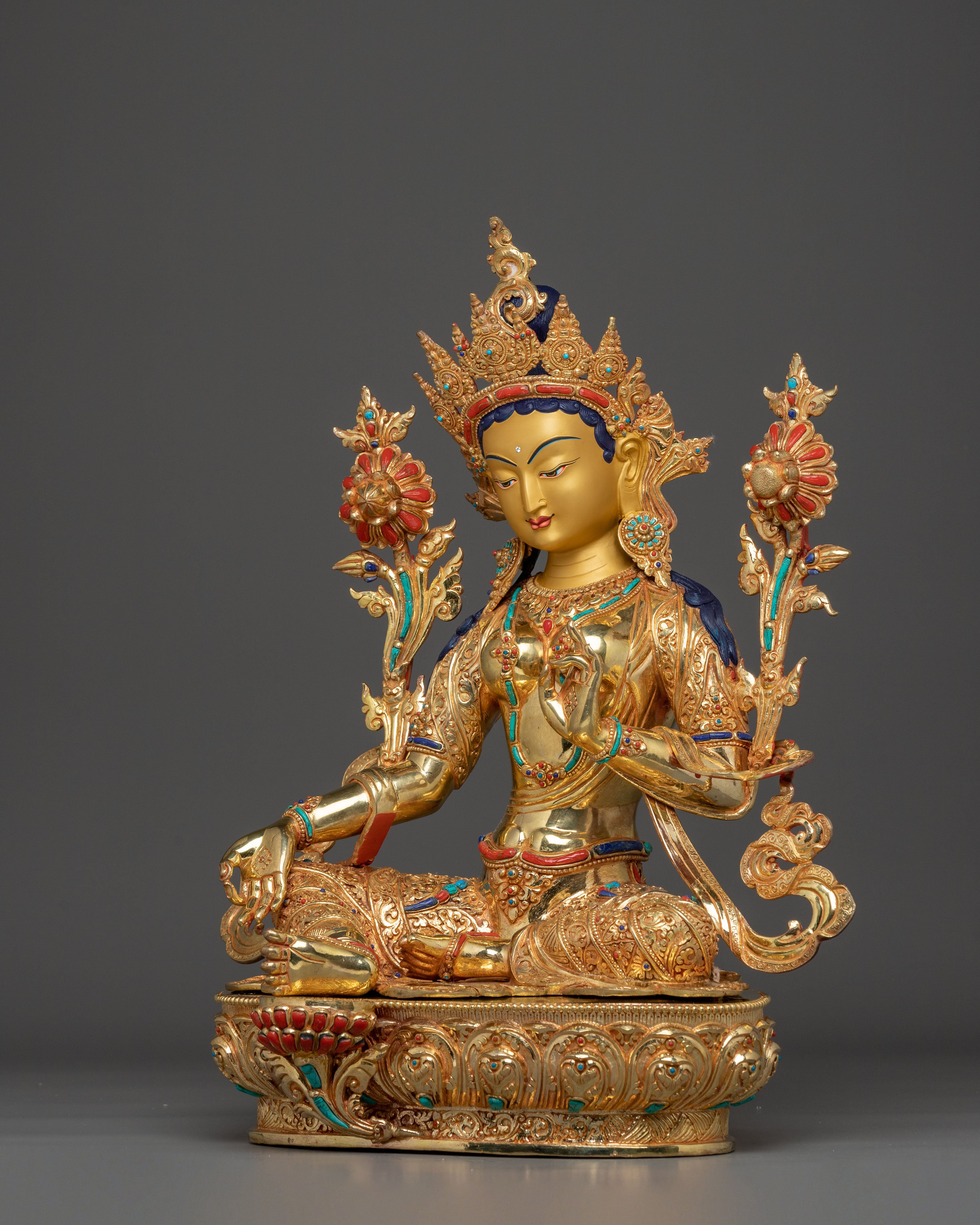 Enlightened Green Tara: Himalayan Nepali Statue