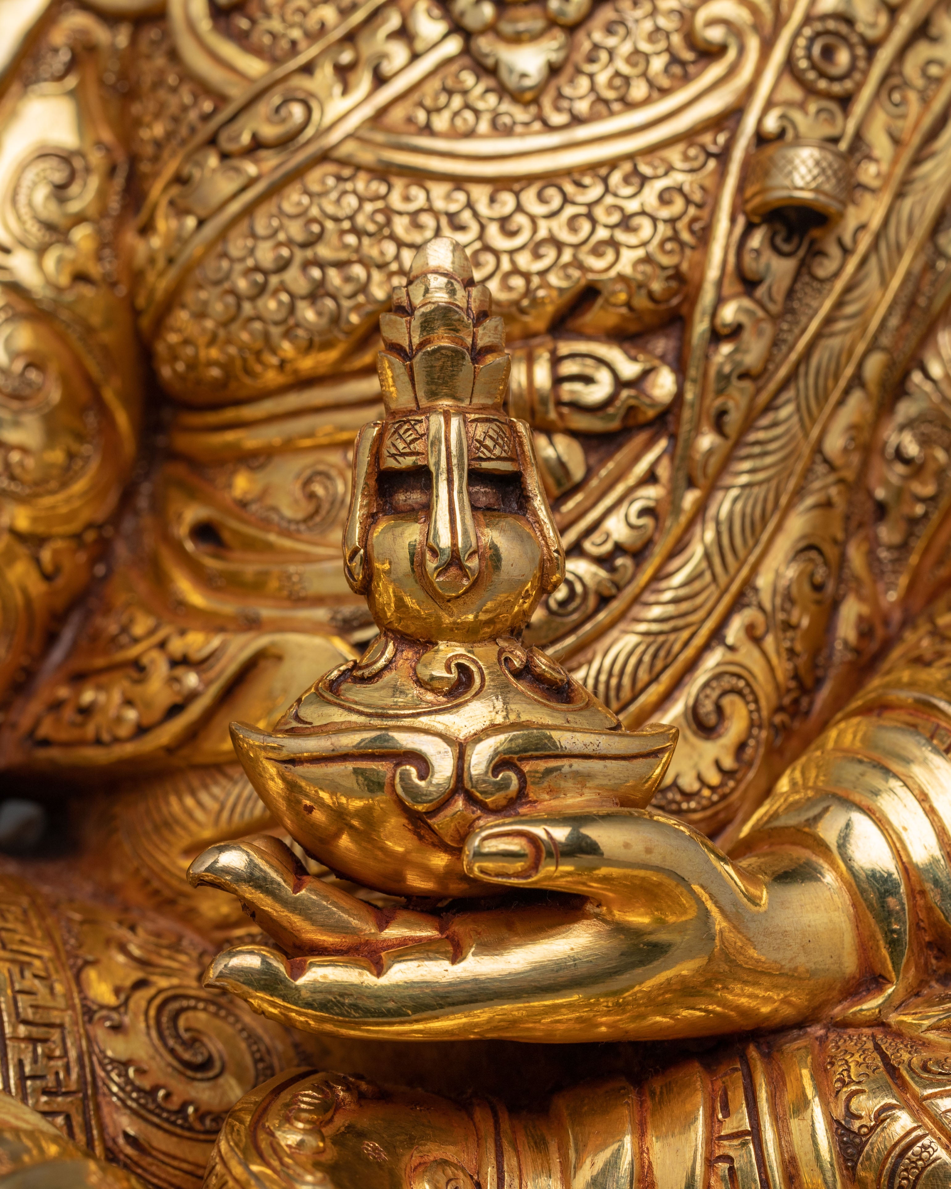 Guru Rinpoche Sculpture in 24K Gold - A Symbol of Wisdom & Protection