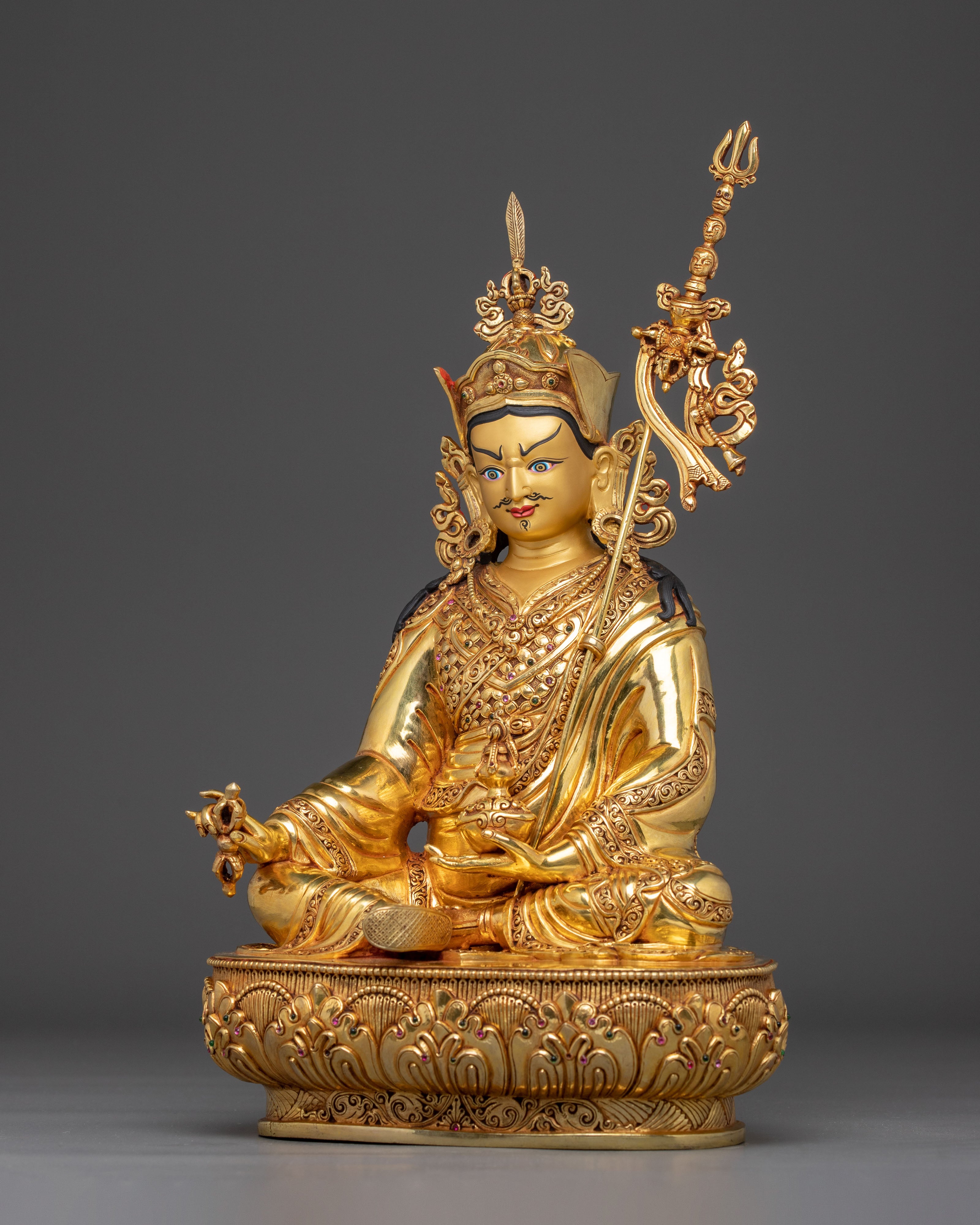 Guru Rinpoche Statue in 24K Gold: Symbol of Wisdom