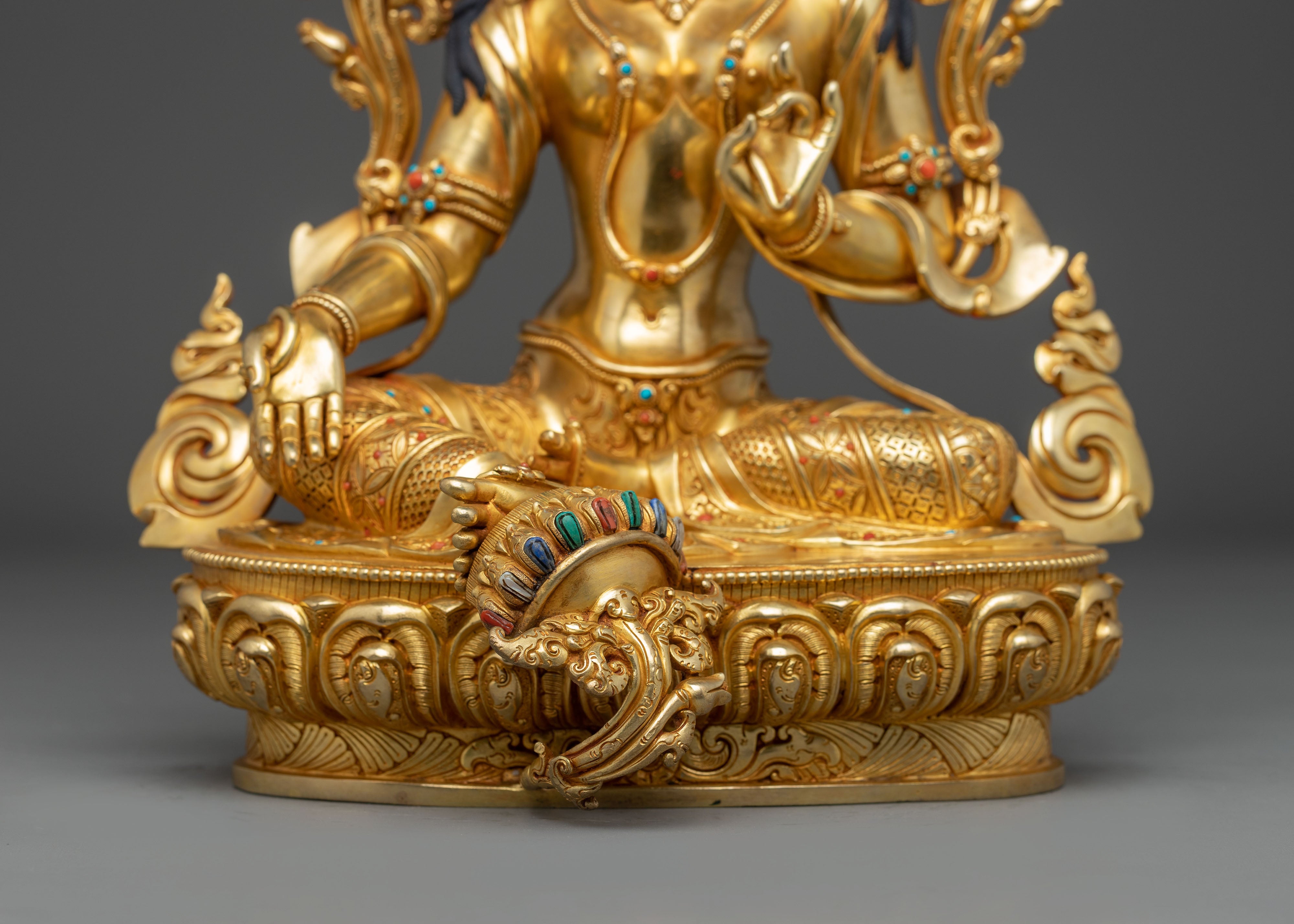 Mother Green Tara Golden Handmade Statue | Shyama Tara Sculpture
