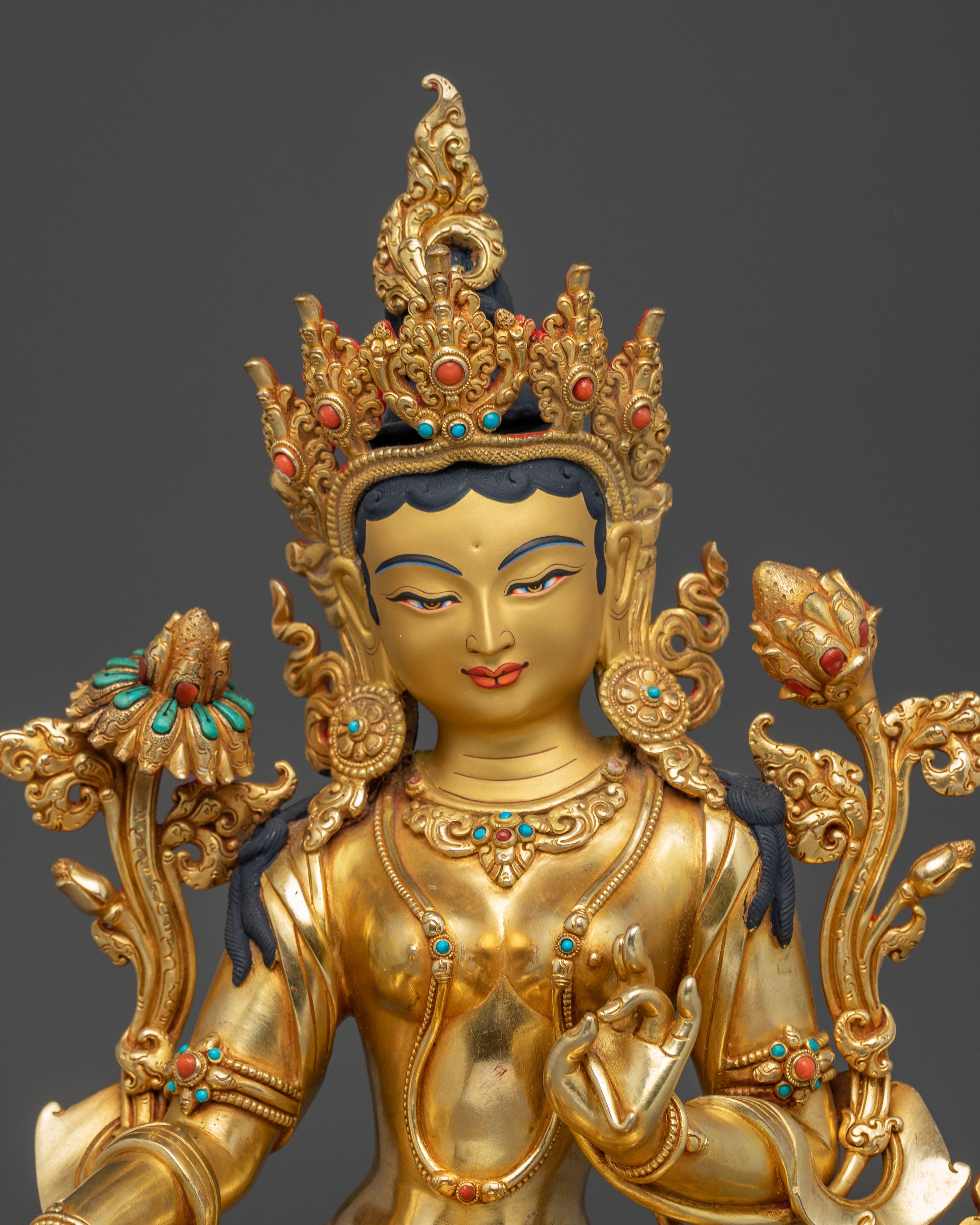 Mother Green Tara Golden Handmade Statue | Shyama Tara Sculpture
